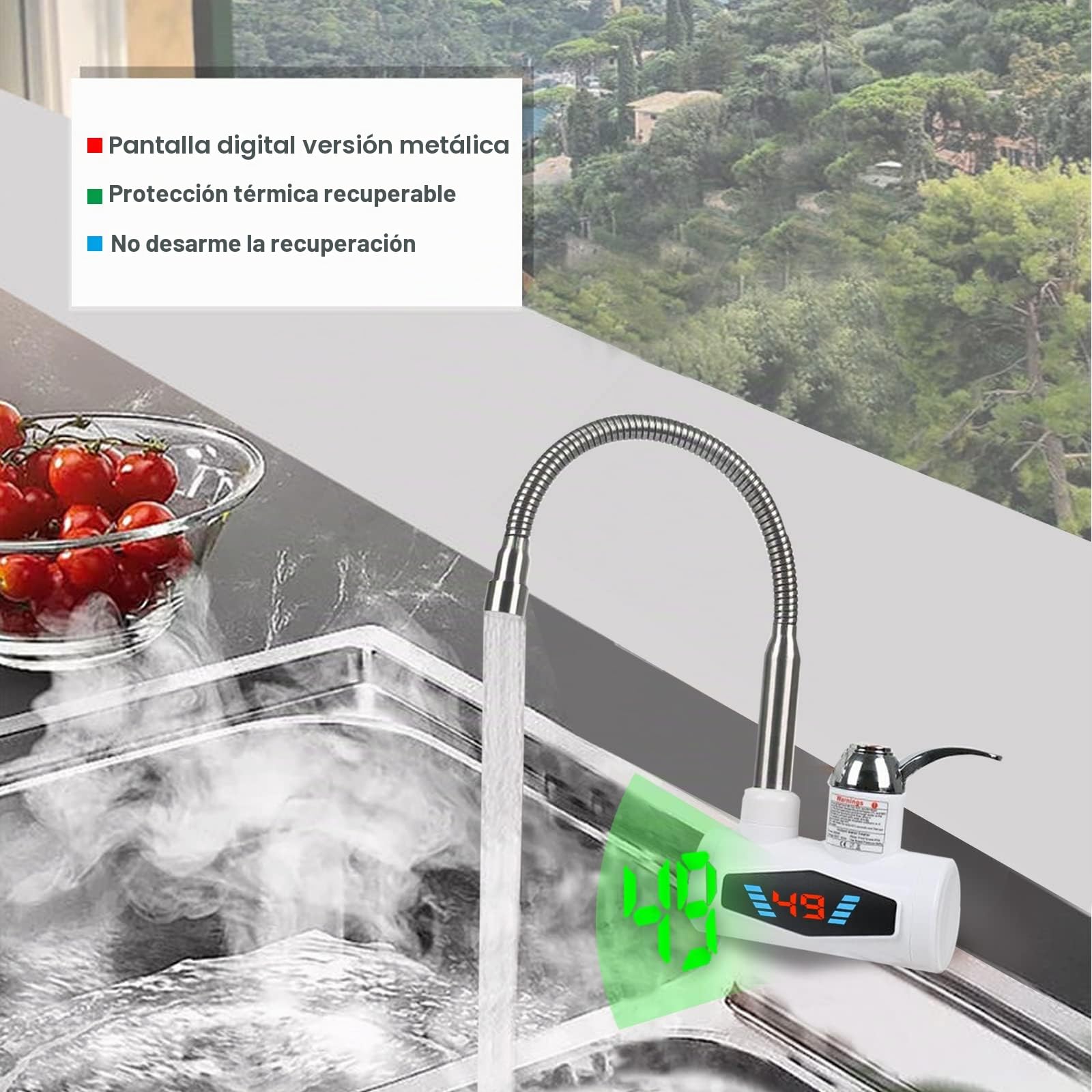 Grifo calentador de agua eléctrico 220 V, calentador de agua eléctrico rápido con indicador digital de temperatura LED, 3000 W, para cocina, baño (entrada de agua lateral)
