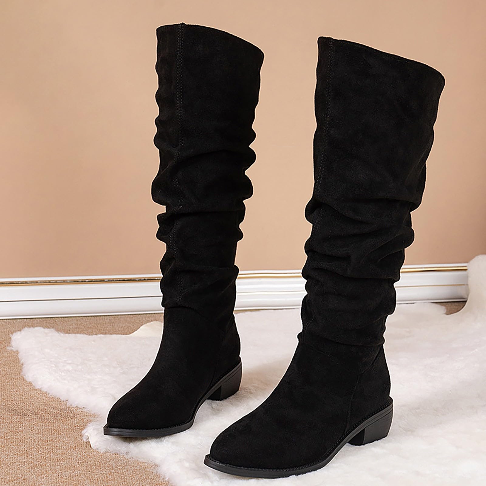 Stivali Fold Over Slouch Block Tacchi al ginocchio Eleganza incontra la funzionalità, design sottile, stivali lunghi in pelle con tacco alla caviglia, eleganti scarpe da donna