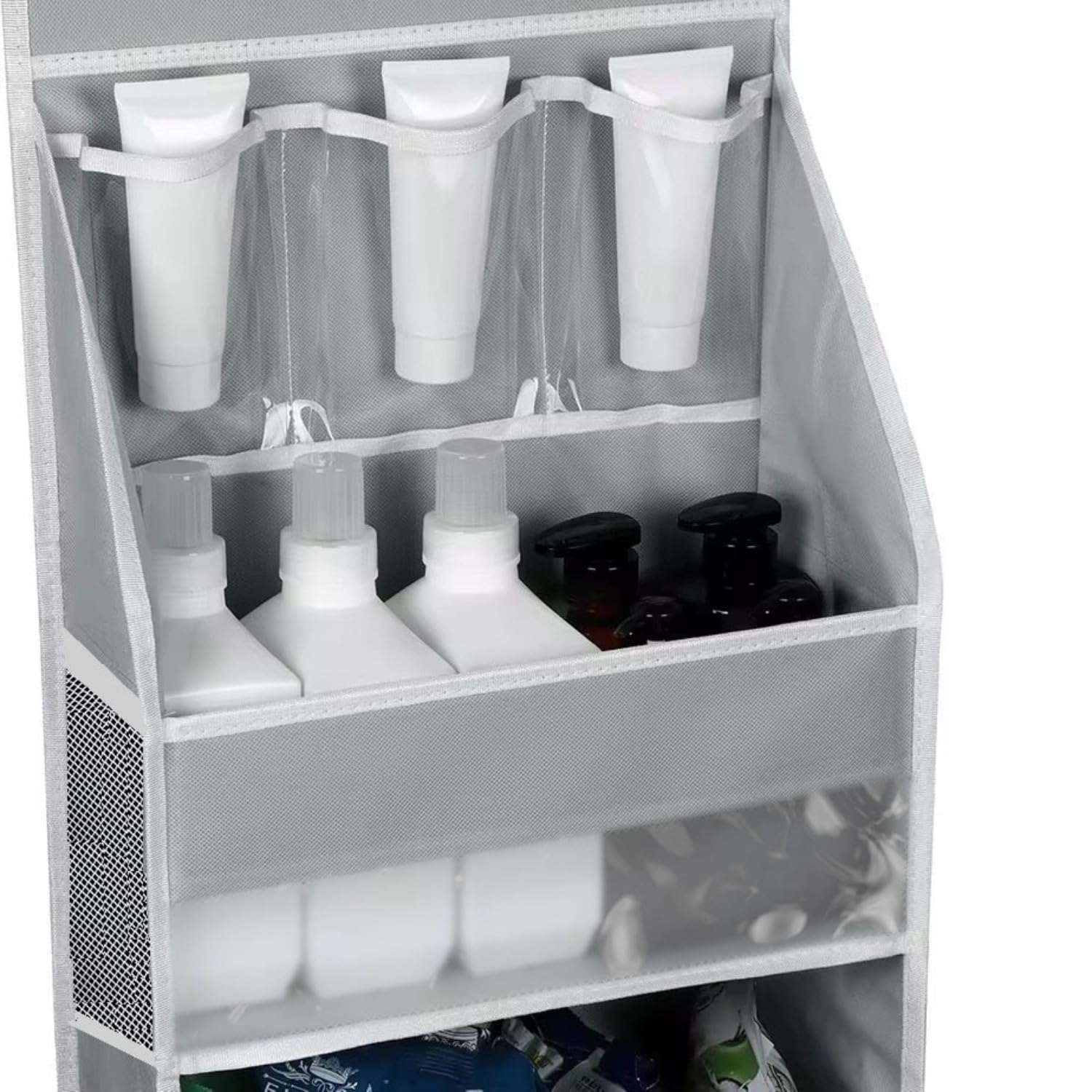 Organizer da appendere alla porta con 6 ripiani, in tessuto, con 5 grandi tasche e 3 piccole tasche in PVC, da appendere alla parete, grigio (2)