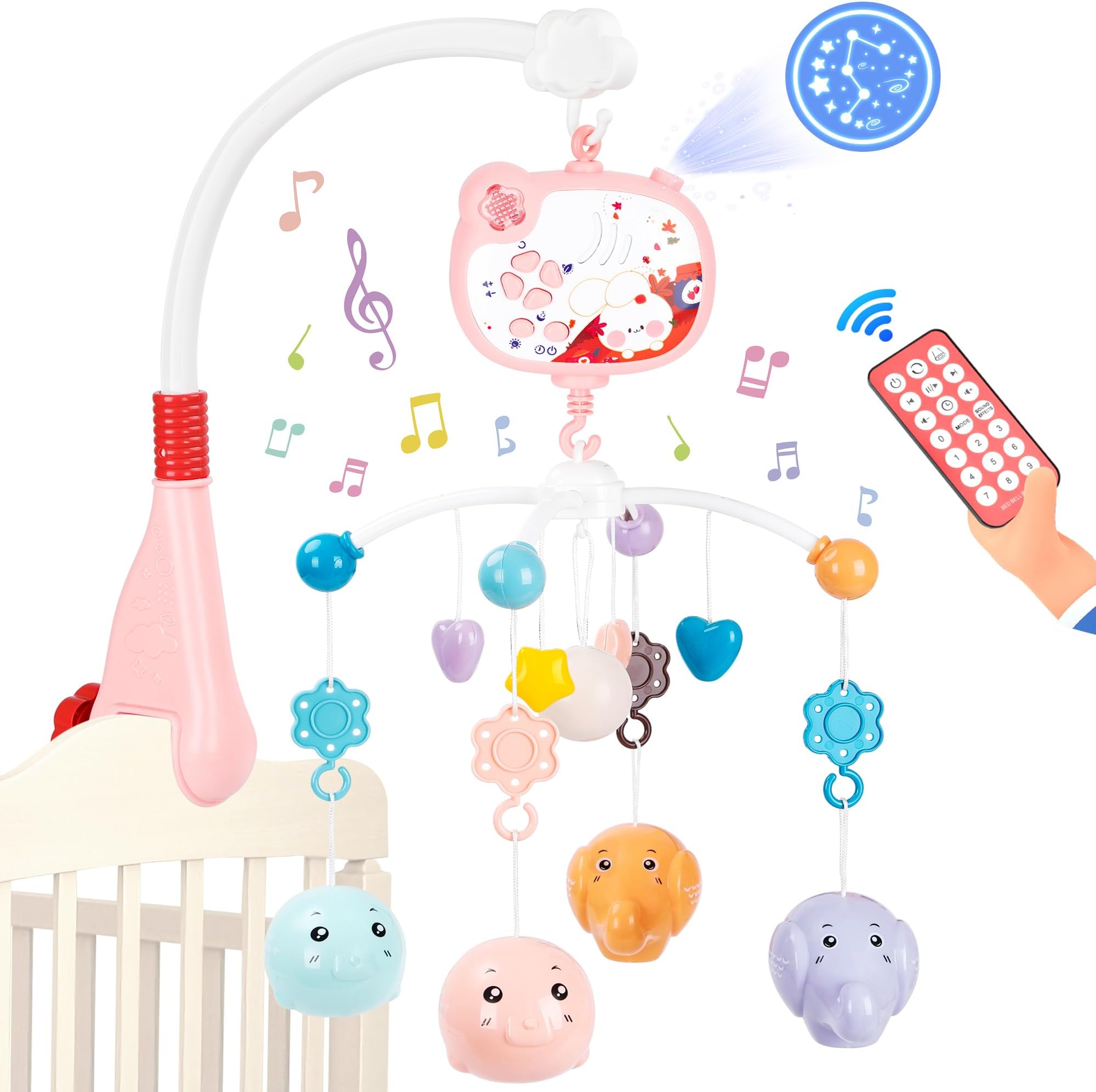 Crib Mobile with Music and Lights, Baby Mobile for Crib