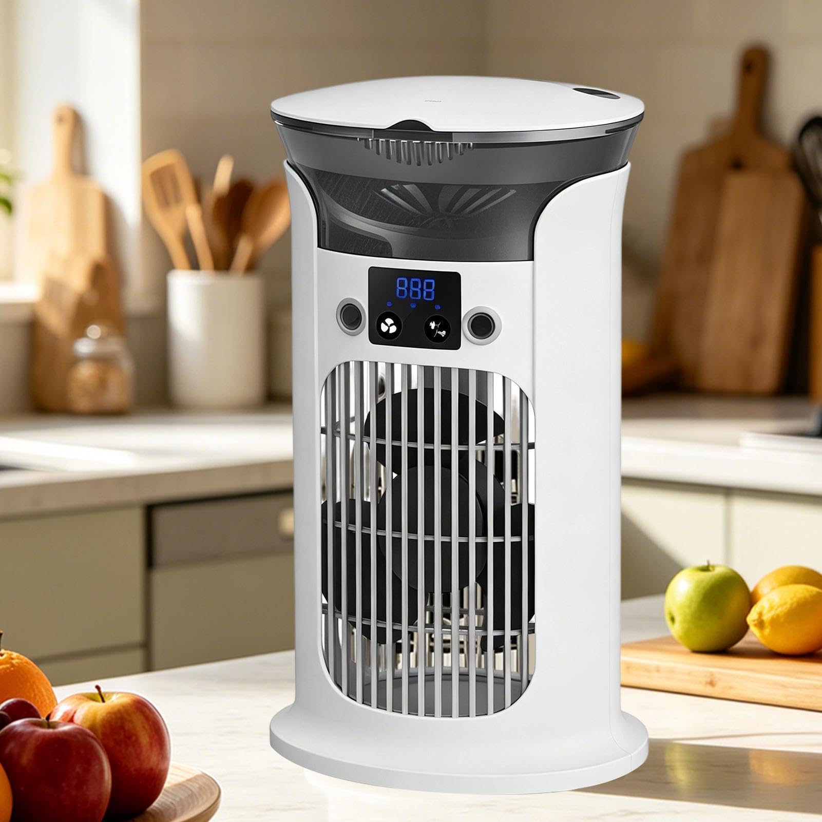 Ventilatore portatile regolabile per camera da letto, raffreddamento a 3 livelli con luce, ventilatore da scrivania per casa, interni, ufficio, cucina, dormitorio, viaggi, estate