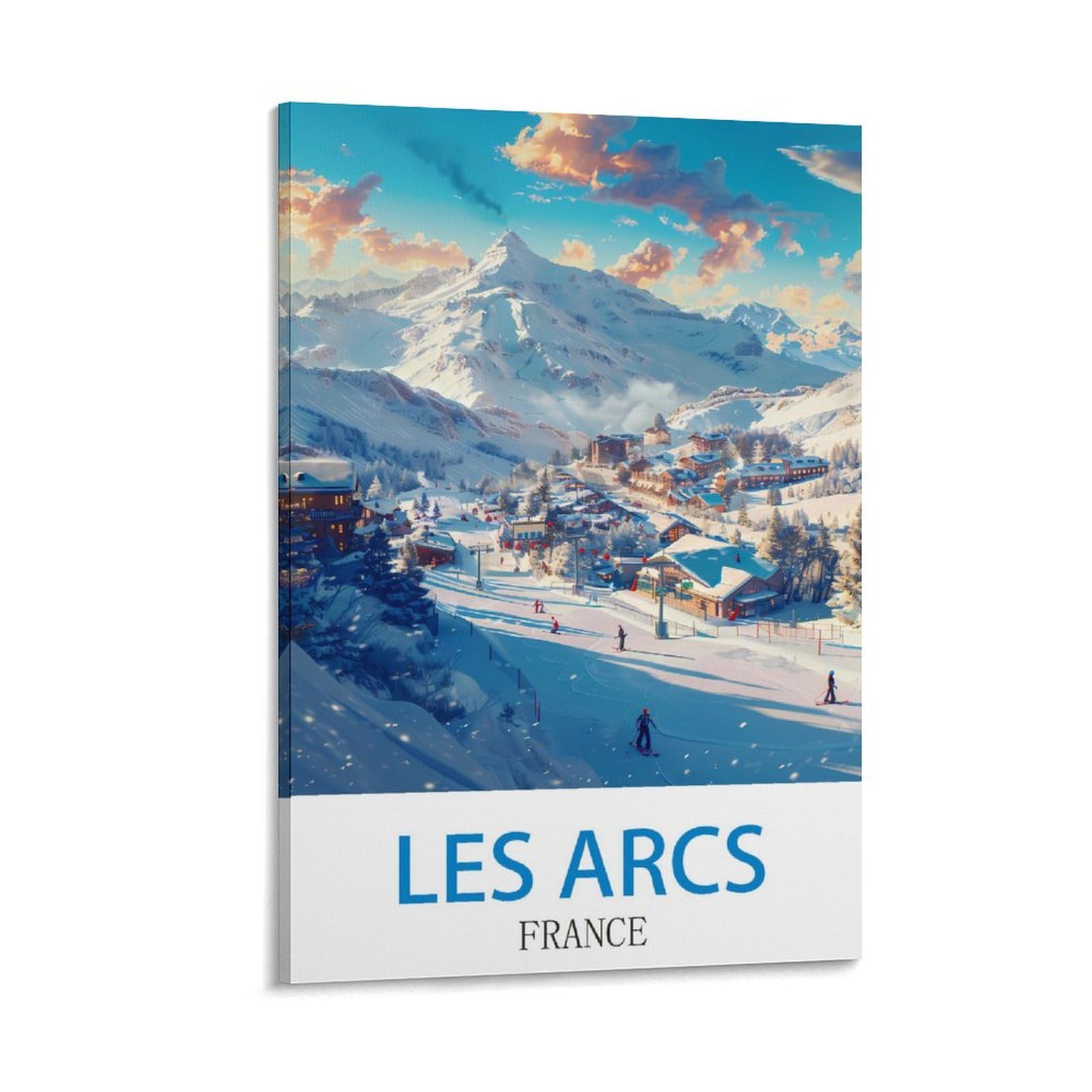 Fzyuen Frame-Style Les Arcs France Vintage Travel Poster Ski 12X18inch(30X45cm) Canvas Wall Art Prints For Wall Decor Room Decor Bedroom Decor