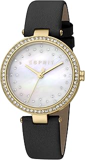 ساعة للنساء بحركة كوارتز وعرض أنالوج وسوار جلد أسود من اسبريت، ES1L199L1025