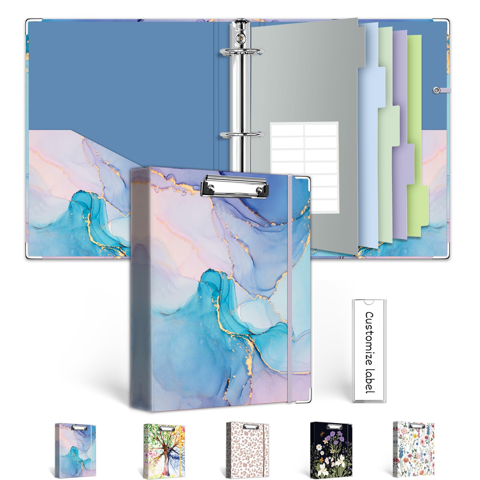 A5 Binder 3 Ring 1 Inch for 5.5"x8.5" Paper, Mini Three Ring Binders with Clipboard,5-Tab Dividers,Interior Pocket, Spine ID Label Holder, BVSSX Small