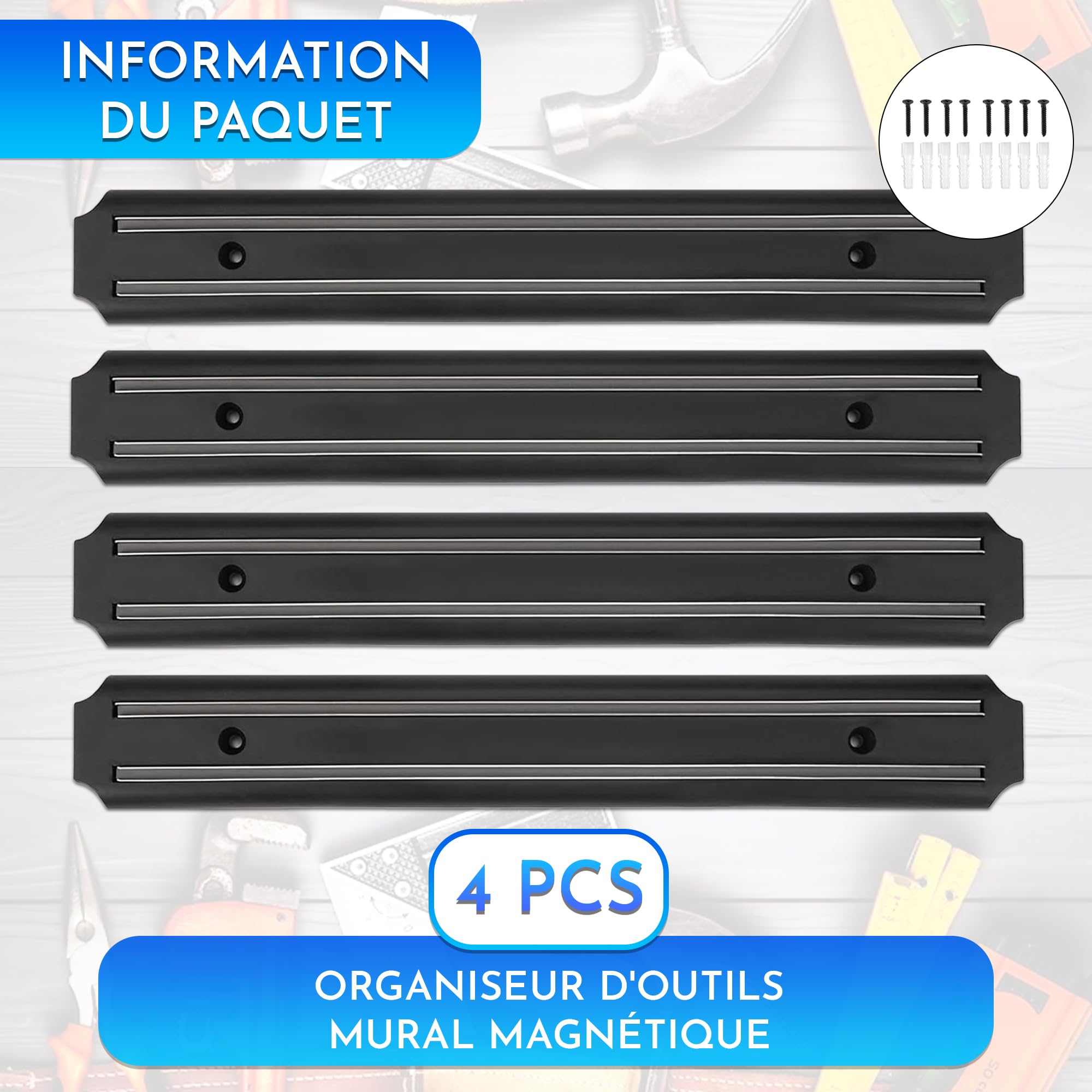 Barre aimantée pour outils 4 pieces 33 cm x 5 cm barre magnetique outillage