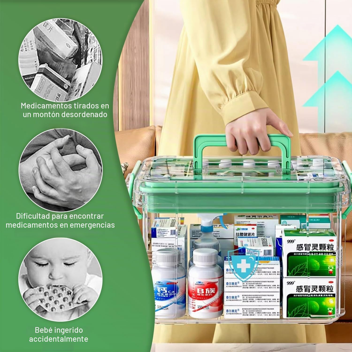Caja de almacenamiento de medicamentos Sightday, organizador de caja de almacenamiento de medicamentos para el hogar, caja de primeros auxilios de doble capa, gabinete de medicamentos portátil