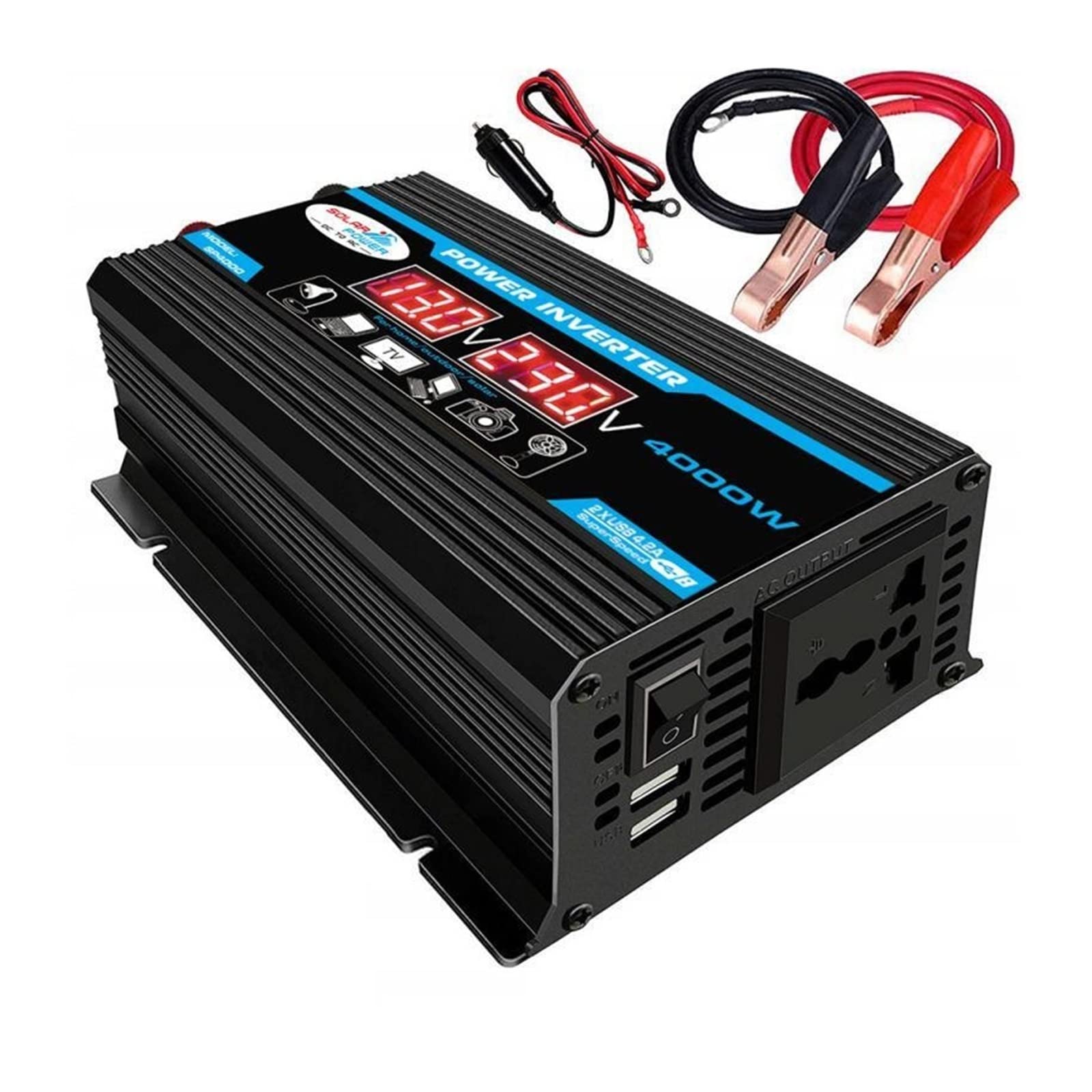 Onduleur de voiture 4000W résout panne batterie portable via transformateur de tension USB