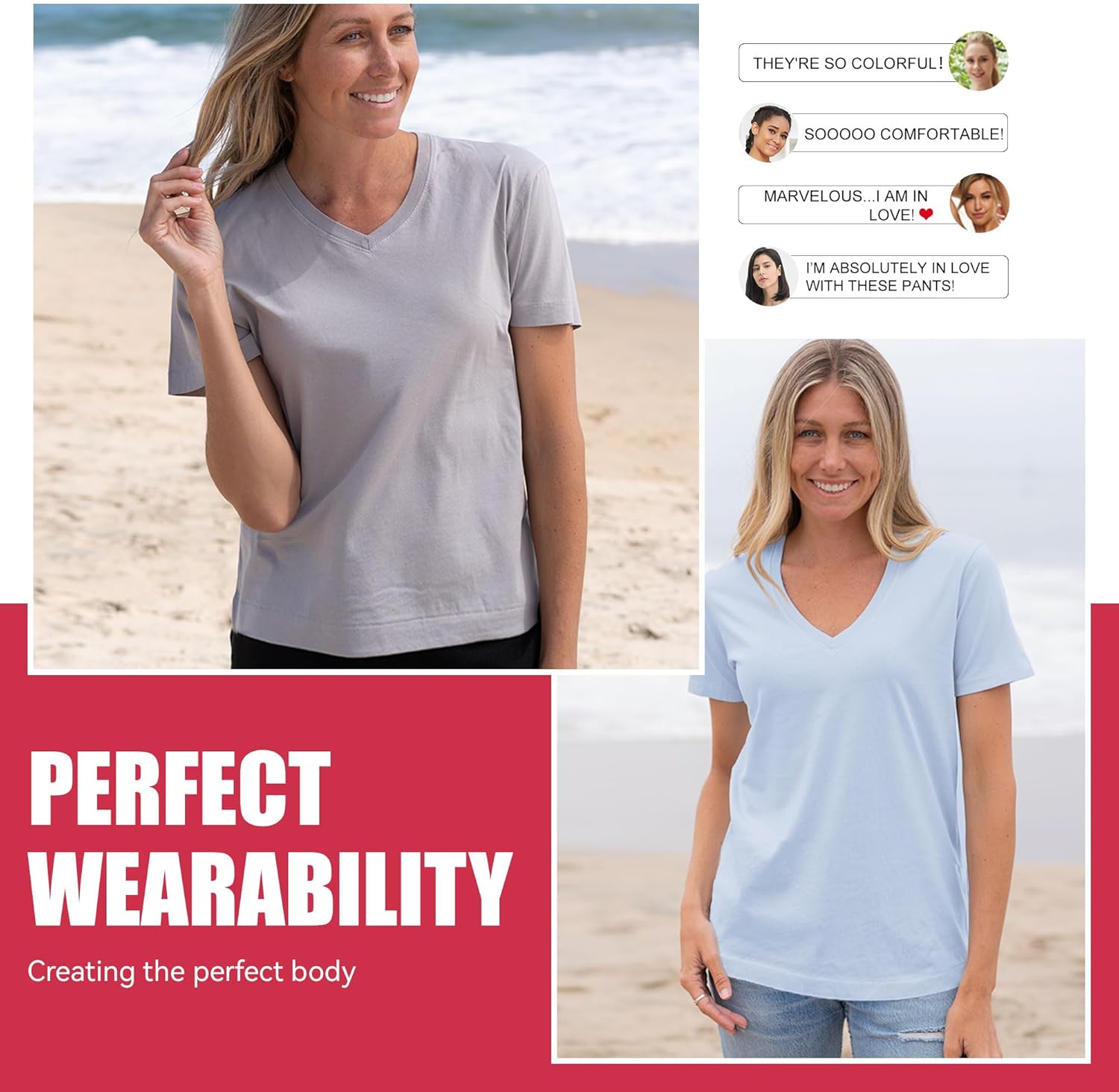 Showitty T Shirts for Women, Short Sleeve V Neck Basic Tees Loose Fit Cute White Black Tops for Casual Outfits - Image 6