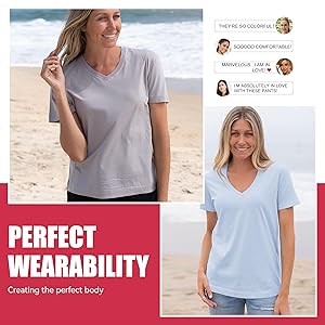 Showitty T Shirts for Women, Short Sleeve V Neck Basic Tees Loose Fit Cute White Black Tops for Casual Outfits