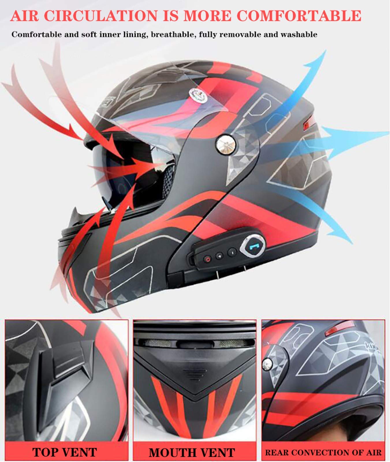 Bluetooth Motorhelm ECE Goedgekeurd voor Volwassenen Mannen Vrouwen, modulaire Full Face Flip Up Dual Vizieren Anti Fog Zonnescherm Helm D,S(55-56