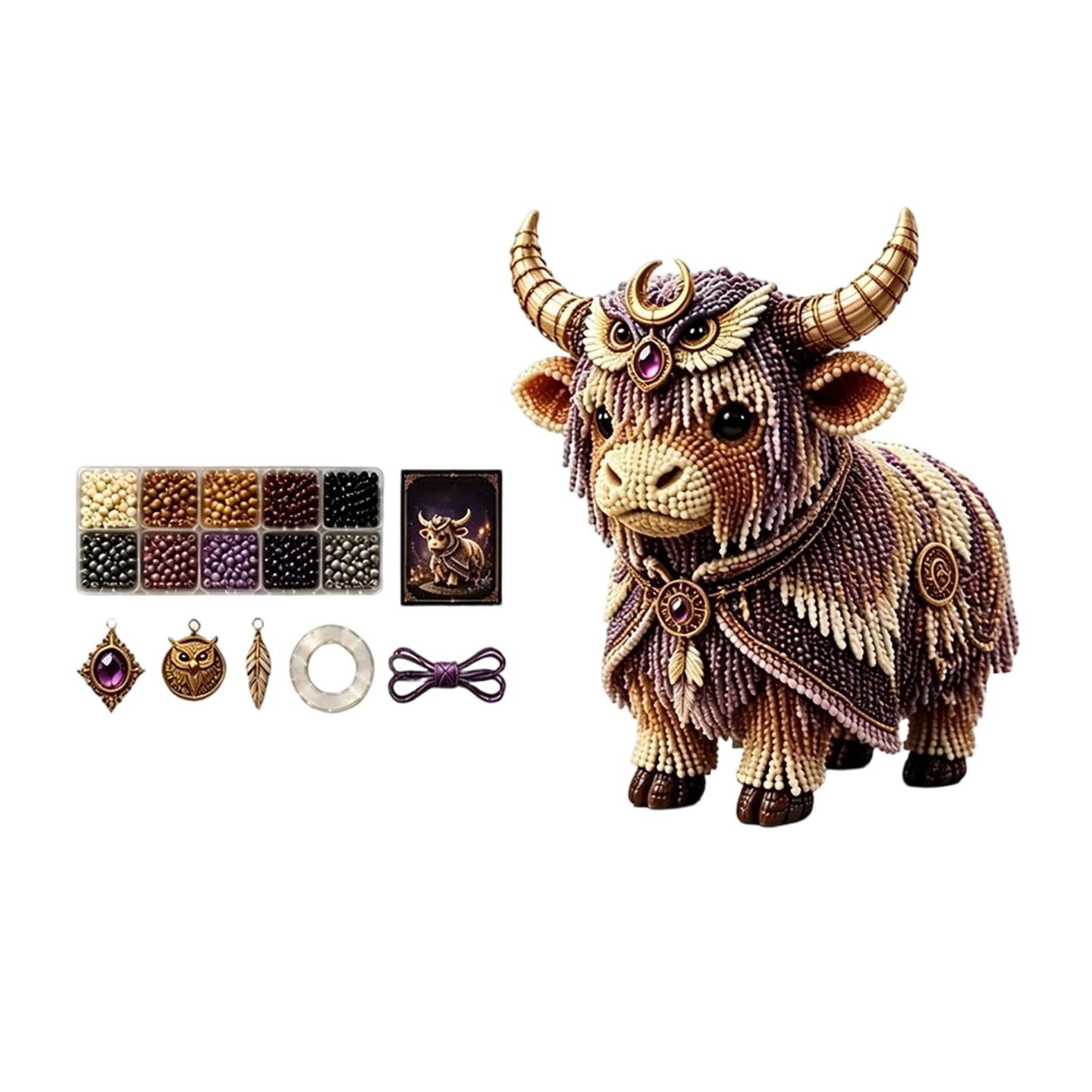 ZhzeYun Mythical Highland Cow 3D Beaded Animal Kit – DIY Bead Craft Set for Adults & Teens, Beginner Friendly 3D Beading Kit, Creative Craft Project, Handmade Gift Idea A