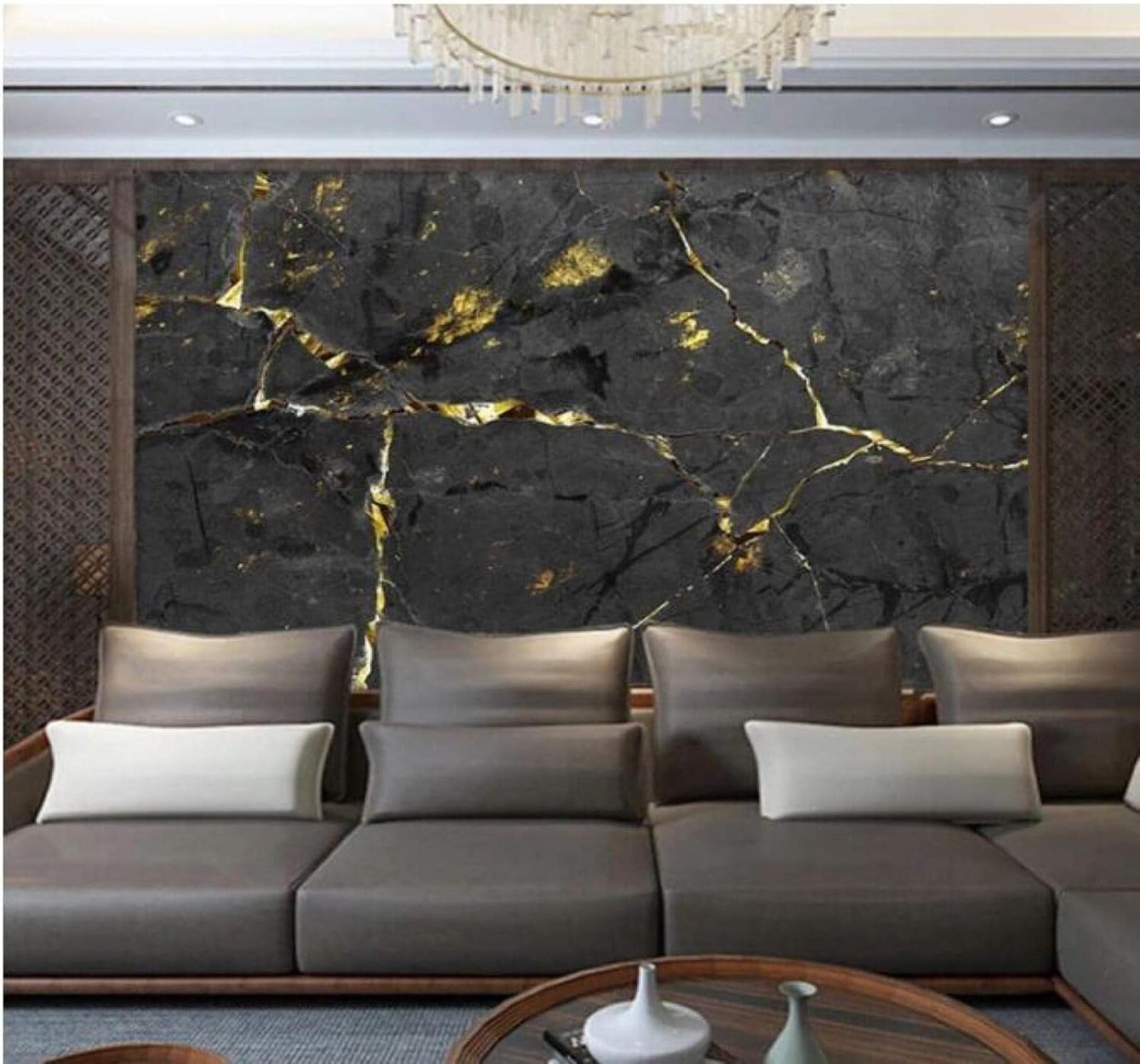 XLMING Abstract Black Gold Faux Marble Pattern 3D Wallpaper Luxury Silk Study Dining Feature Sofa Grey Bedroom Living Room Tv Decorative Wall-430cm×300cm