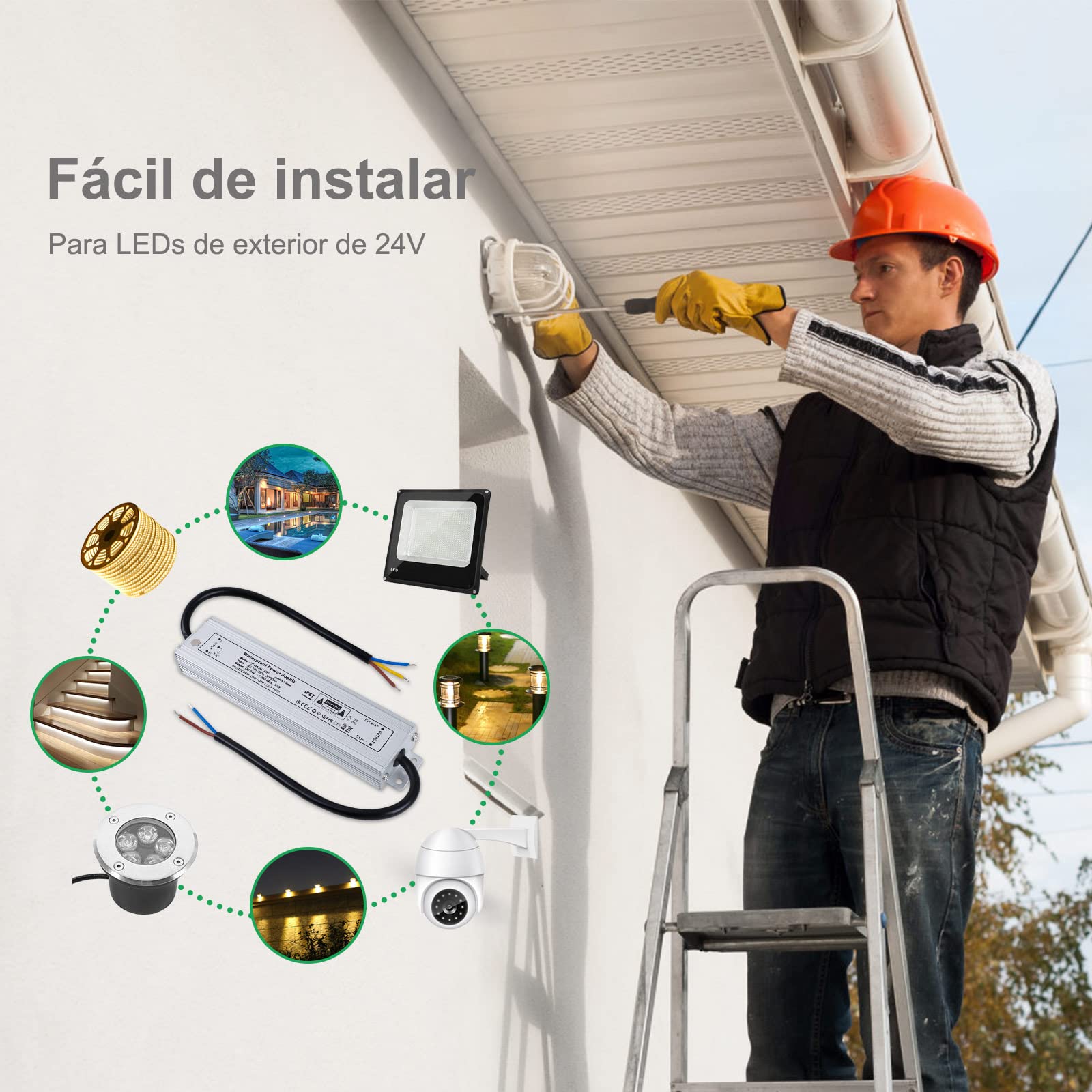 REYLAX Fuente de Alimentación LED 24V 30W 1.25A, IP67 Imperméable Transformador LED Exterior, Fuente de Alimentacion 220/230V a DC 24V, Voltaje Constante LED Driver, para Tira y G4 MR16 Luces Led