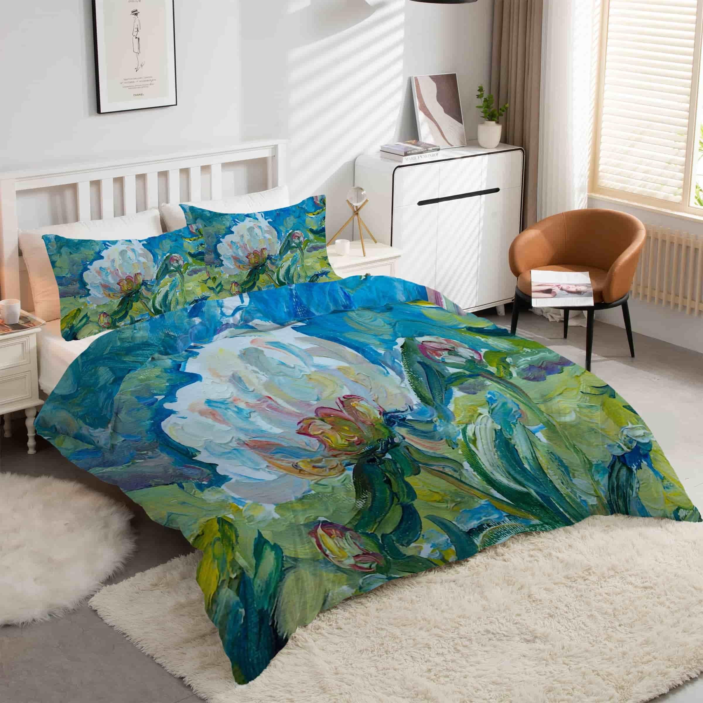 Housse de couette 220x240 peinture à l'huile au rendu artistique et finitions zippées
