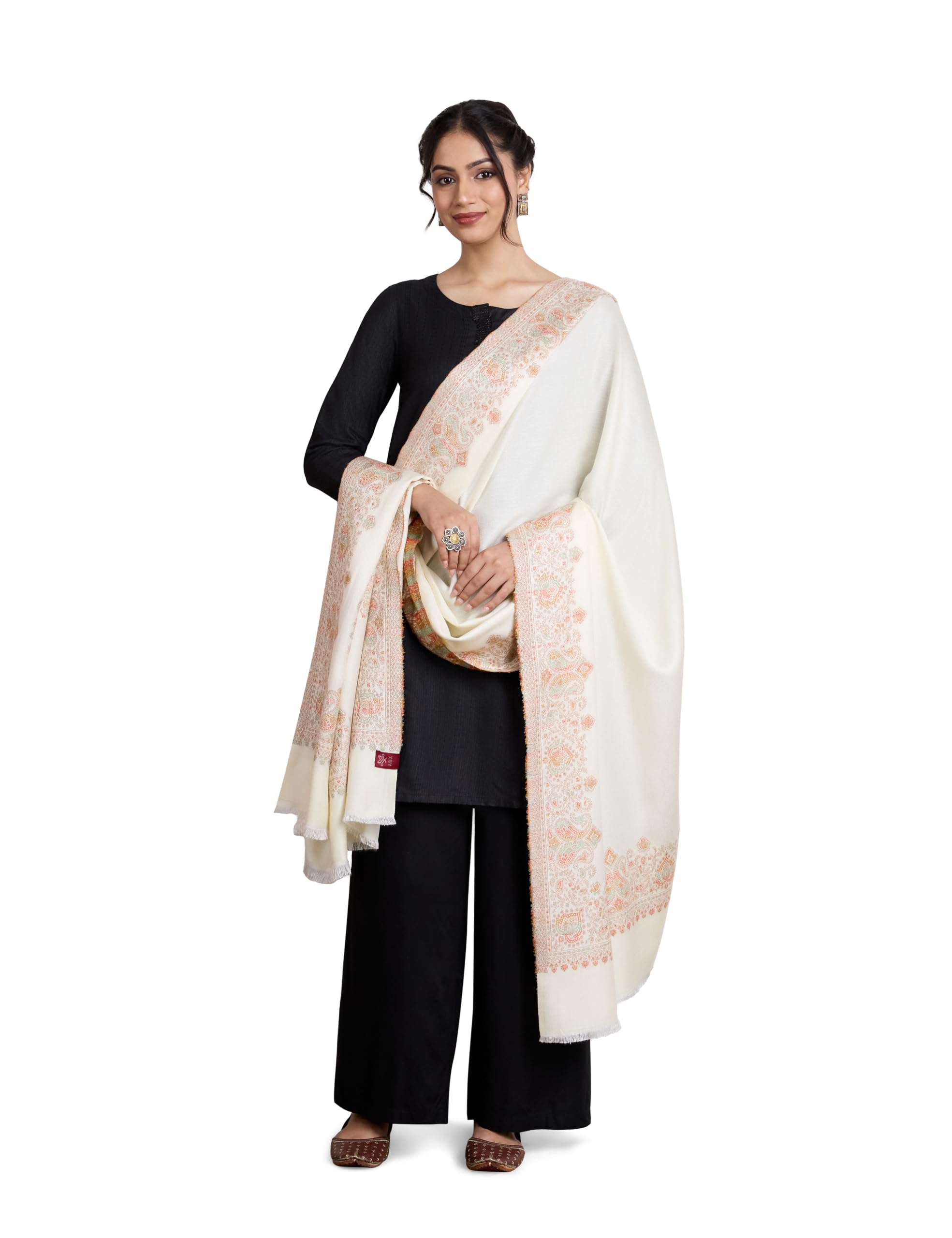 amazon brand - myx Women Premium Kashmiri Jacquard Woven Shawl | Paisley, Floral, Geometric Motifs | Soft Warm Winter Ethnic Wrap (Size: 102 X 208 CM)-picture-39