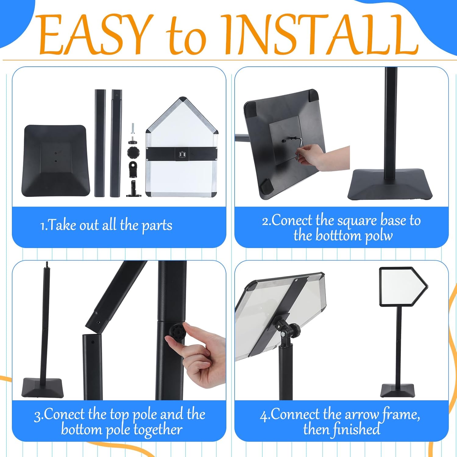 Lincia 2 Sets 47" Black Directional Arrow Sign Stand Adjustable Floor Arrow Sign 17.8"x12.6" Large Dual Sided Magnetic Dry Erase Board with Metal Pedestal 4 Markers 1 Dry Eraser for Indoor Outdoor