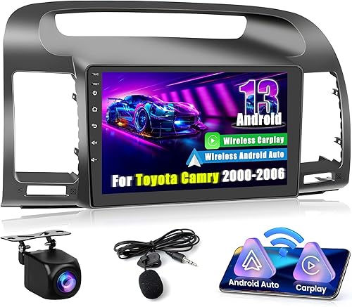 Hikity Estéreo de coche Android 13 para Toyota Camry 2000-2006 con Apple CarPlay Android Auto, pantalla táctil de 9 pulgadas, receptor de audio de