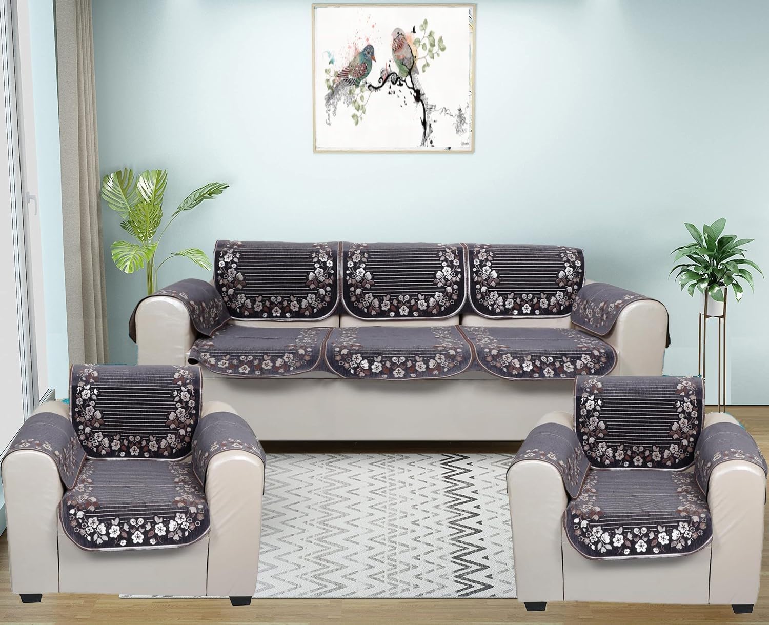 WO FLORA Premium Jaquard Fabric 5 Seater Sofa Cover Velvet Sofa Cover for 3+2 Seater or 3+1+1 Sofa Set Slipcovers, 5 Seater withour Arms, Cream Color (B0CSBMLPR6) Amazon Price History, Amazon Price Tracker