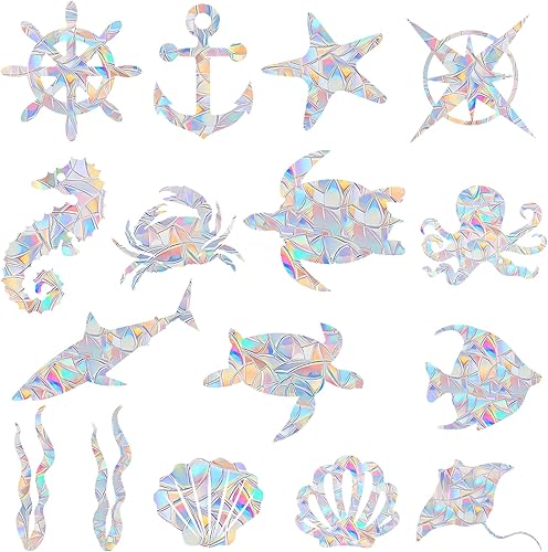 16 calcomanías náuticas anticolisión – Salva pájaros de colisiones en ventanas – Calcomanías reutilizables de vinilo arcoíris para ventana