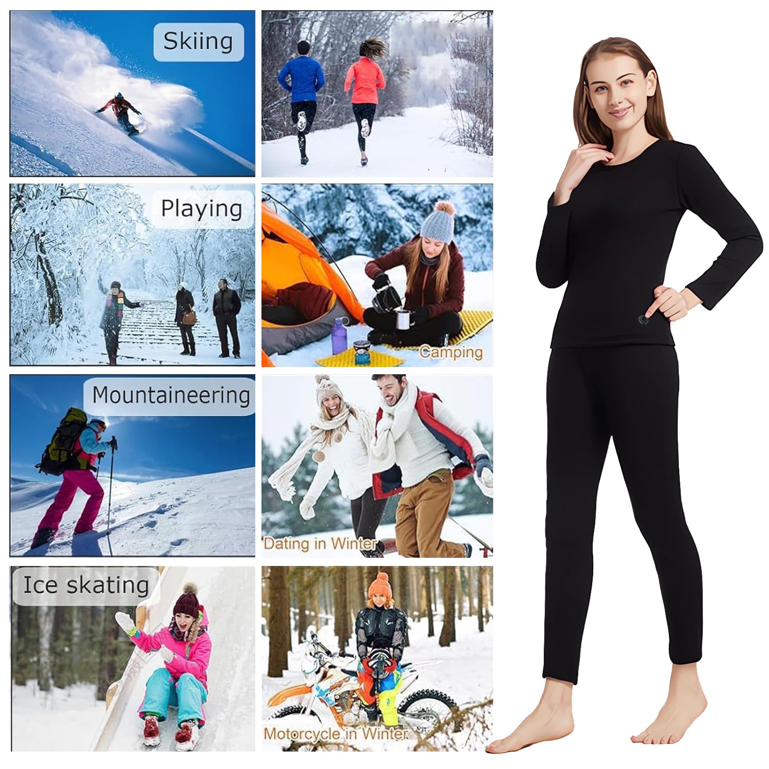 Pantalones Termico Calefactables Mujer, Pantalón Calefactable Eléctrico con 8 Almohadillas Térmicas, 3 Temperaturas Ajustables, para Invierno Senderismo Esquí Moto (Baterías No Incluidas)