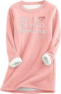 Camiseta de manga larga para mujer, cuello redondo, holgada, cálida, informal, estampada, de felpa para invierno, camiseta básica de color liso