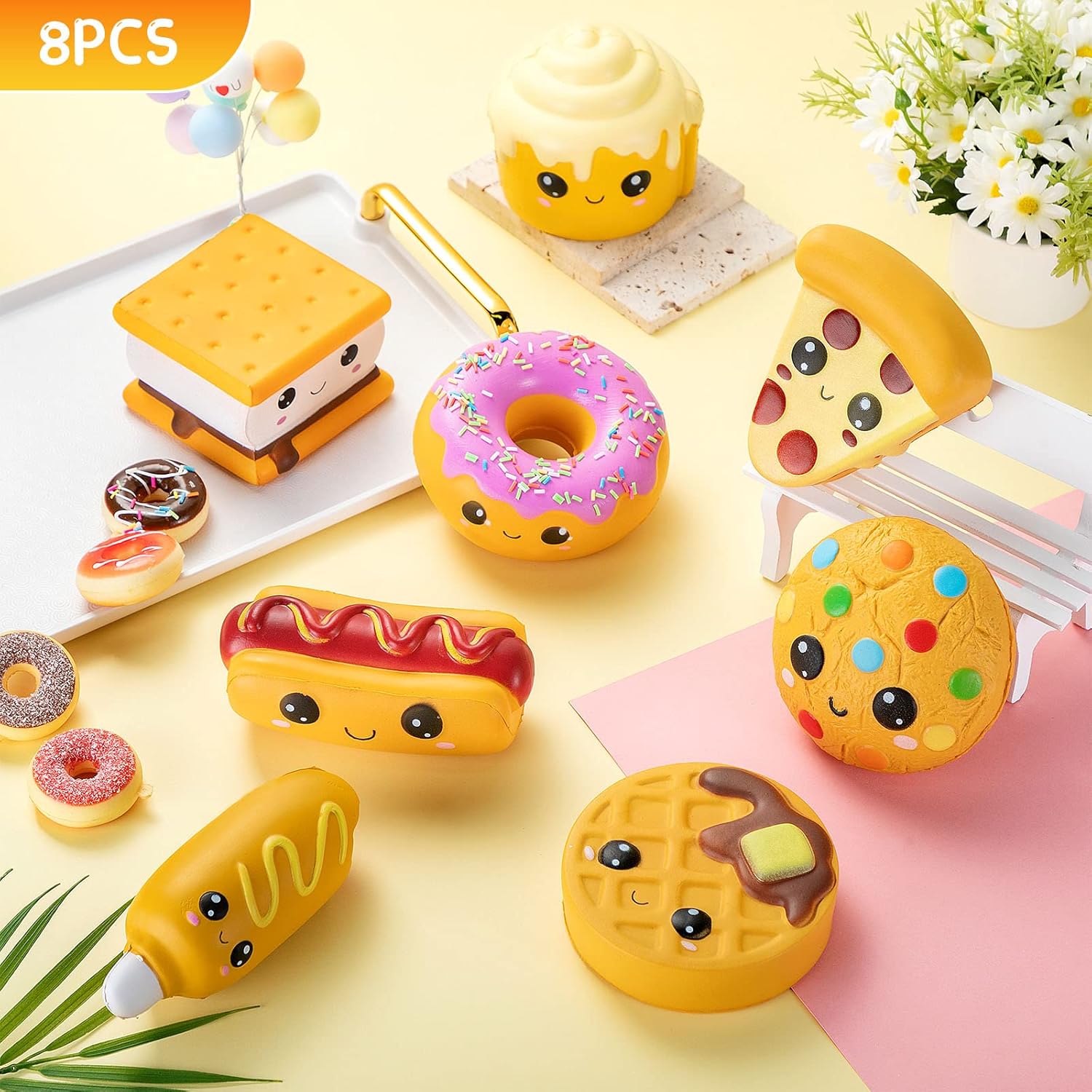 Zhanmai 8 Pcs Slow Rising Toys Food Foam Stress Toys in Hot Dog Cake Bread Smore Pizza Biscuit Donut for Teens Adults Anxiety Stress Relief(Snack Style)