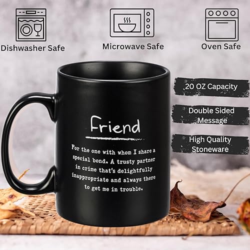 Miniatura 3 de Caja de regalo de taza de café con texto en inglés "Friends are the Family We Choose", taza de cerámica negra de 20 onzas, cuchara de acero