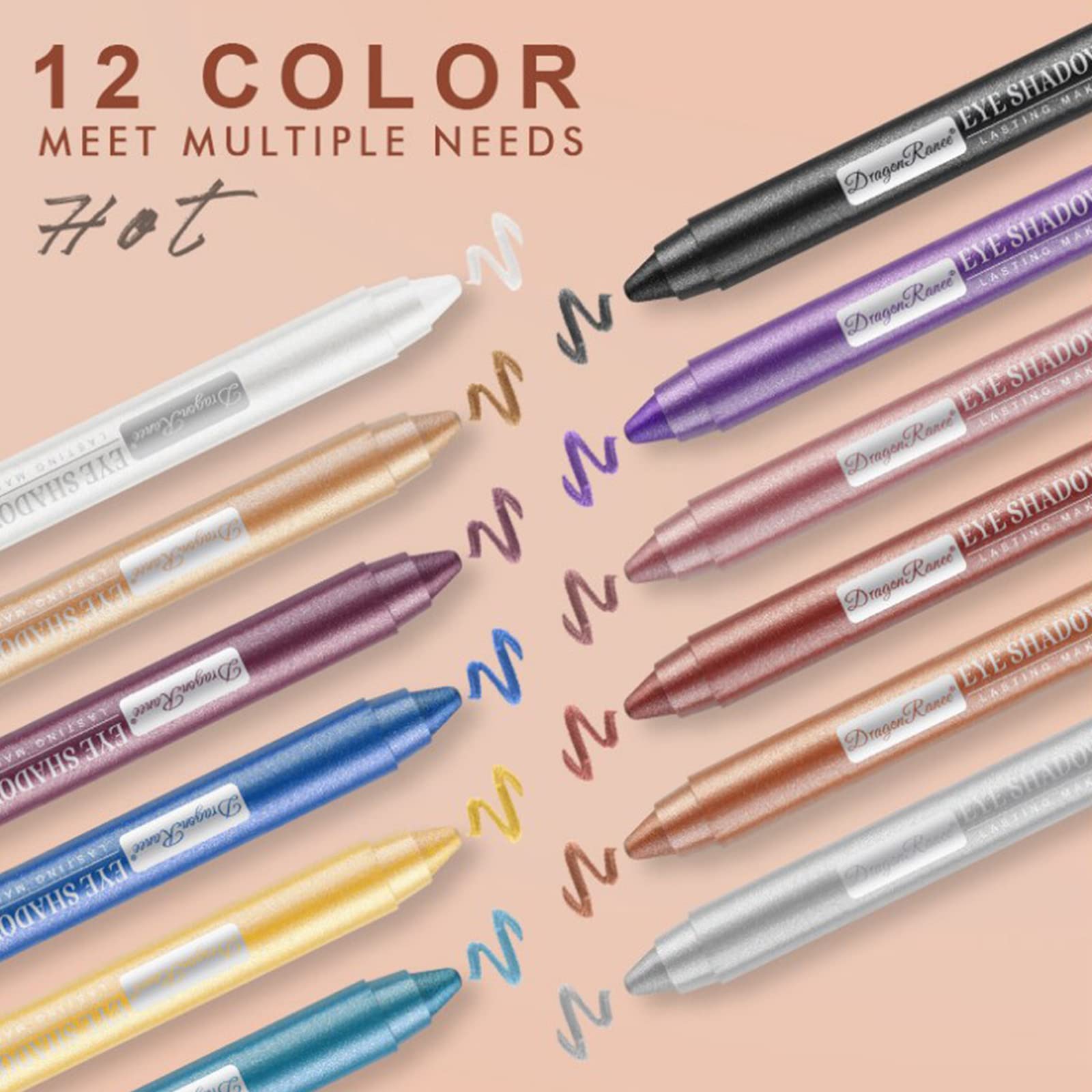 Juego de 12 barras de sombra de ojos, barra de sombra de ojos con purpurina de larga duración, impermeable, barras de colores brillantes, lápiz de sombra de ojos metálico, lápiz de crayón 4
