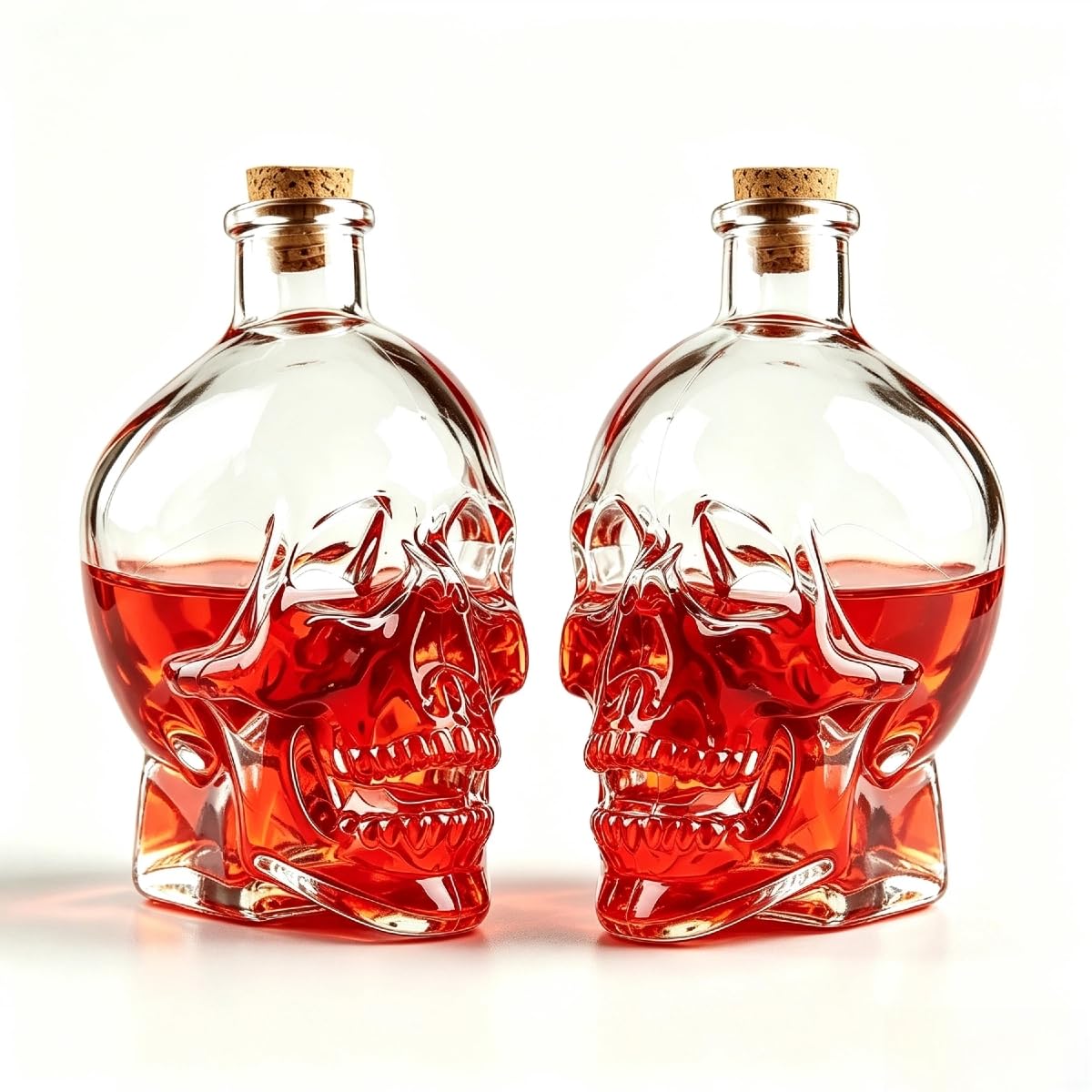 Szklana butelka na alkohol z trupią czaszką, z zamknięciem korkowym, 3 rozmiary 240/450/800 ml, przezroczysta butelka dekantująca do whisky, rumu, likieru i koktajli, prezent do baru domowego