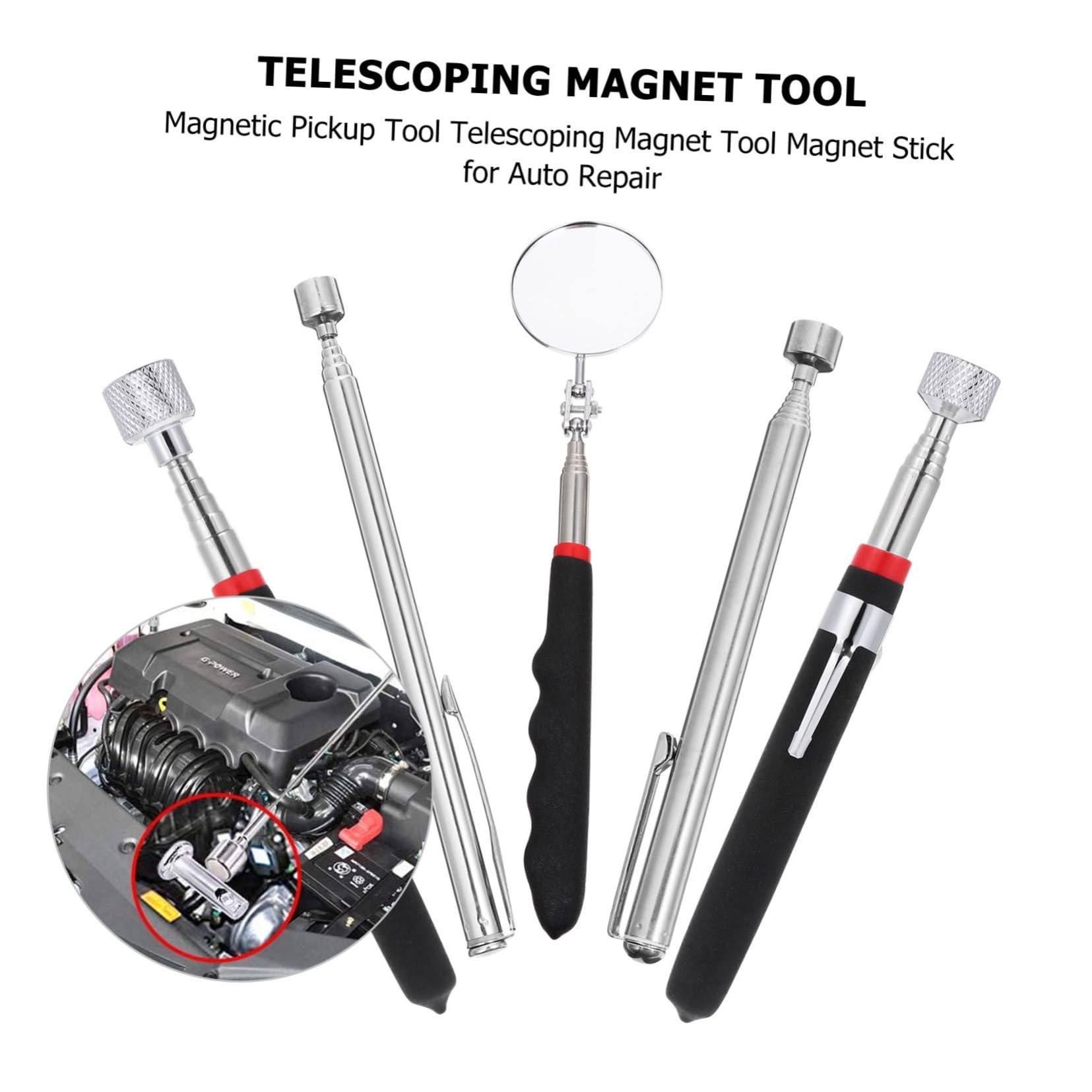 OSALADI Portable Telescoping Magnet Stick Pcs Swivel Inspection Mirror up Tool Car Narrow Space