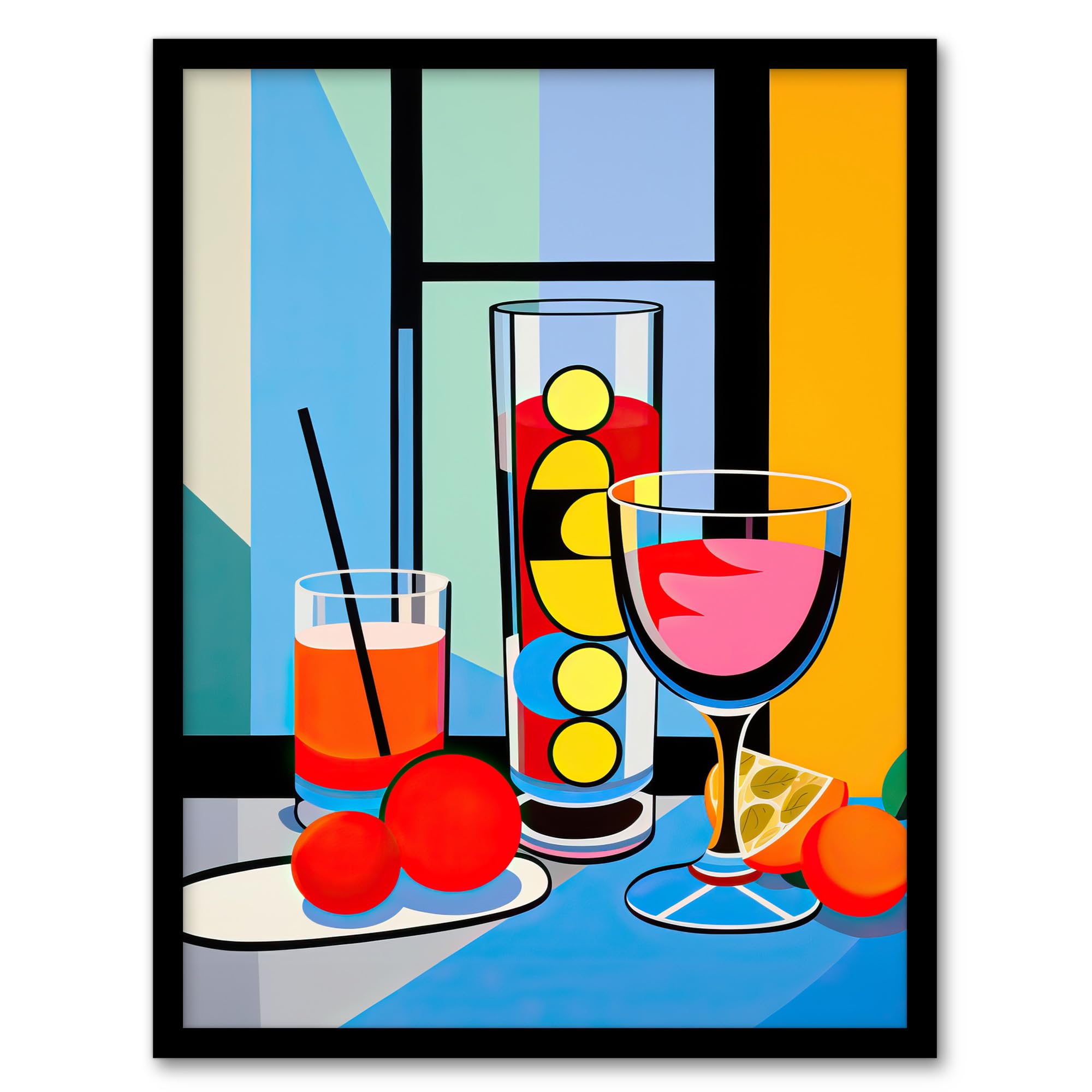 Wee Blue Coo Cocktail Party Vibrant Geometric Graphic Design Kitchen Painting Artwork Framed Wall Art Print A4