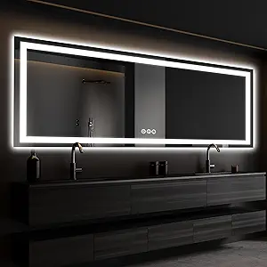ISKM LED Mirror for Bathroom Lighted Vanity Mirror for Wall Front Lights + Backlit LED Bathroom Mirror Anti-Fog Tempered Glass ETL Listed (Front and Backlit, 72'' x 32'')