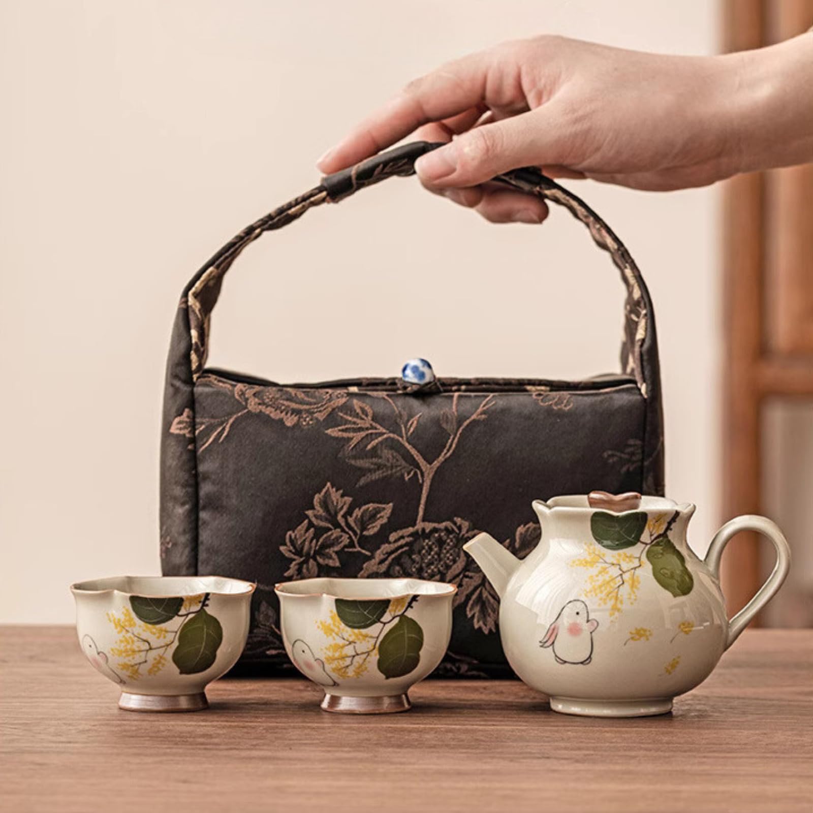 Roślinny popiół ręcznie rysowany ceramiczny czajniczek z 2 filiżankami 4 szt. zestaw, 180 ml 170 ml, przenośny podróżny zestaw do herbaty kungfu zestaw do herbaty