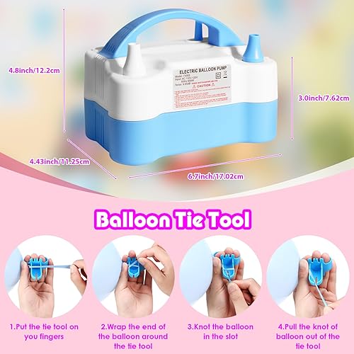 Miniatura 5 de Voircoloria Bomba eléctrica de globos, inflador de doble boquilla portátil automático de 110 V 600 W con herramientas de atado para cumpleaños,
