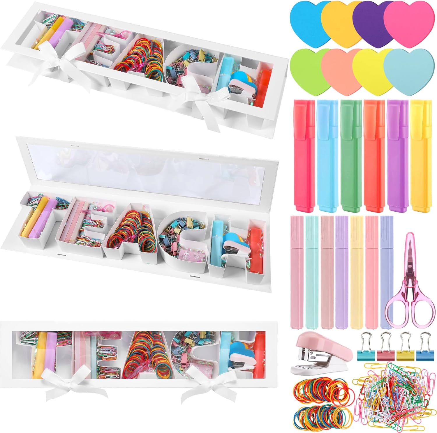 AmazingSpark Teacher Appreciation Gift Box with Stationery Thank You Gifts for Teacher Teach Letter Box with Heart Sticky Note Highlighter Stapler Scissors Paper Clips for School