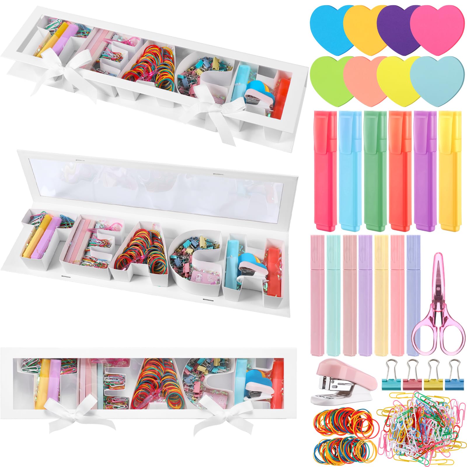 AmazingSpark Back to School Lehrer Geschenkbox mit Schreibwaren Dankeschön Geschenke für Lehrer Lehrer Briefkasten mit Herz Haftnotizen Textmarker Hefter Schere Büroklammern für Schule