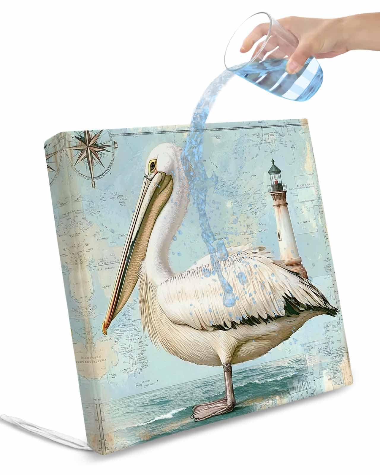 2 Pack Vintage Nautical Coastal Waterproof Cushion Covers with Ties, Outdoor Patio Chaise Lounge Chair Seat Cushion Slip Covers Replacement(Only Cover) Summer Bird Ocean Wave 22