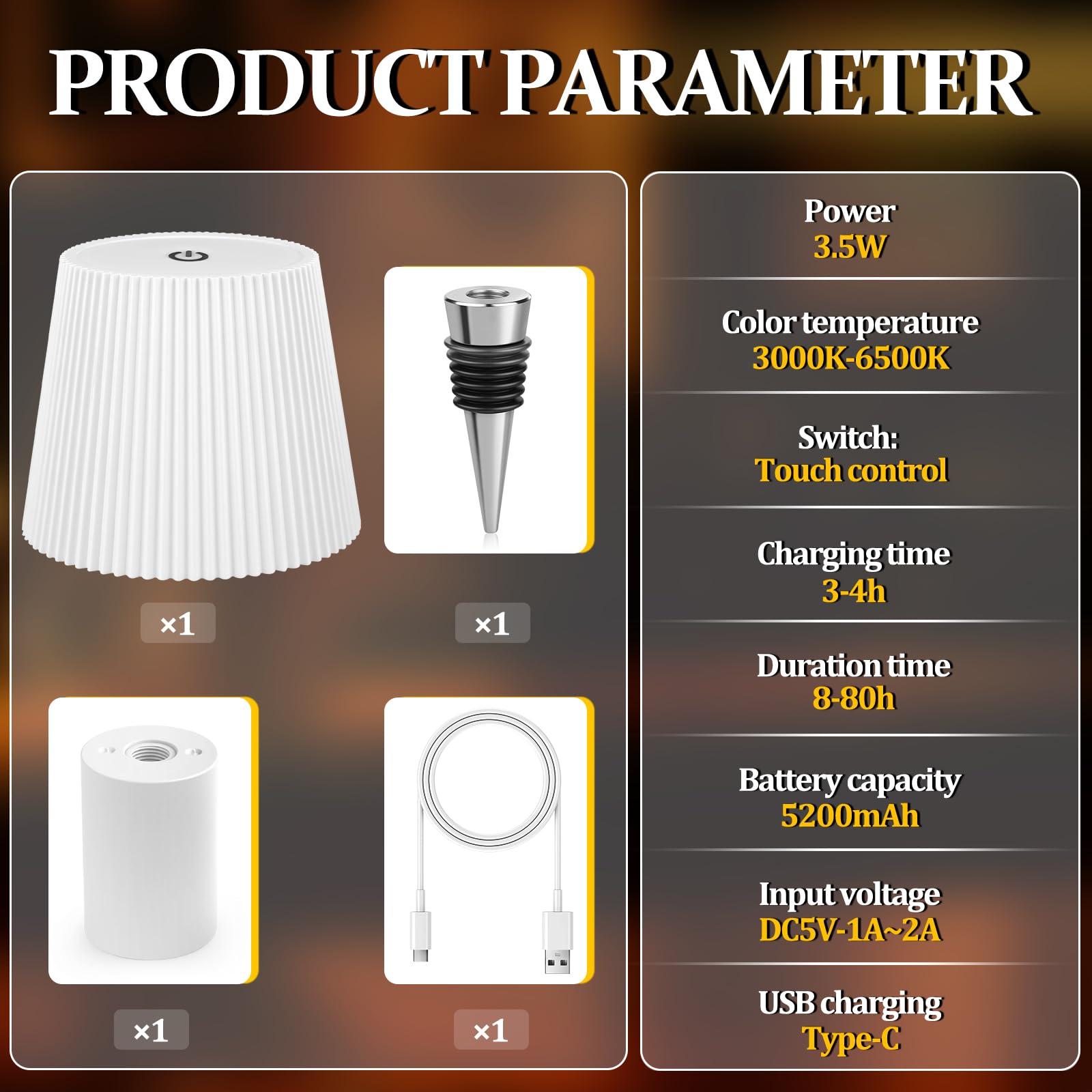 Lámpara LED Recargable Para Botella, 3 Modos De Temperatura De Color Ajustables, Táctil, Protección IP54, Lámpara Mesa Inalámbrica Recargable USB, Ideal Para Restaurante, Dormitorio, Jardín,(Blanco)
