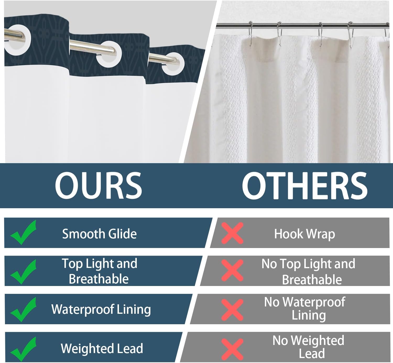 No Hook Cat Shower Curtain with Liner 71 x 74 Inches - Abstract Navy Blue Flower and Cat Design, Waterproof Fabric Bath Curtain and Breathable Mesh Top for Modern Farmhouse Bathroom Decor