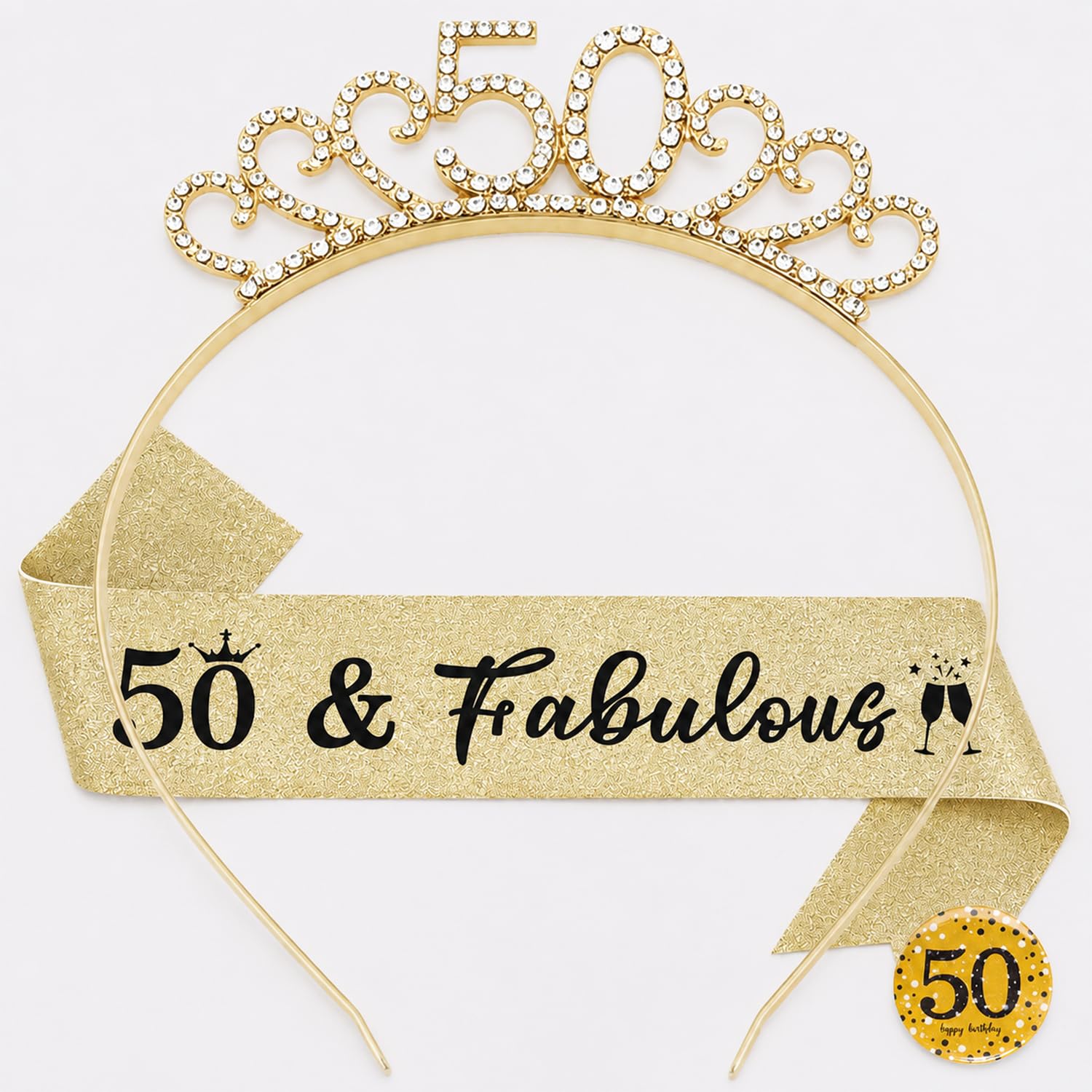 Dimetey 50th Birthday Headband & Sash for Women, Gold