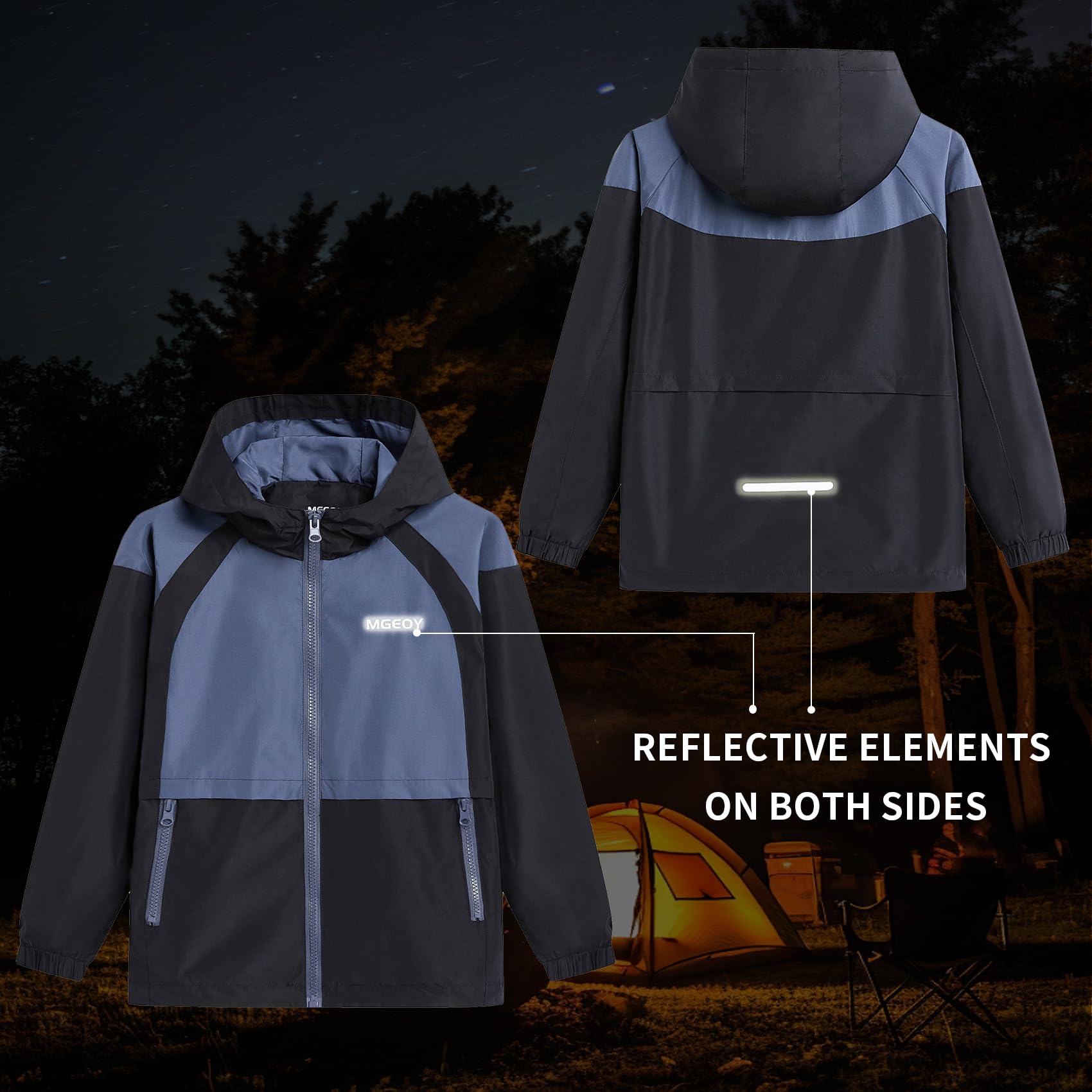 MGEOY Chaqueta impermeable para niños y niñas, ligera, impermeable, con forro polar, cortavientos para niños