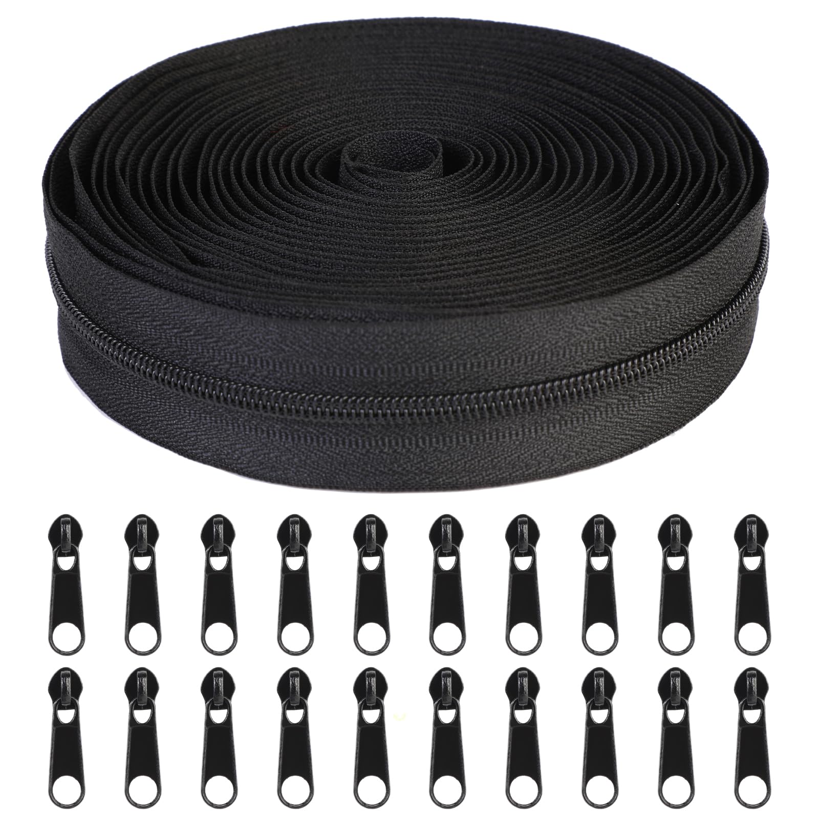 JUPSK Nylon Zippers for Sewing, Endless Bulk Zippers Replacement Sewing Zips Zip Repair Kit Zip Set with with 20PCS Zipper Sliders for DIY Sewing and Crafts