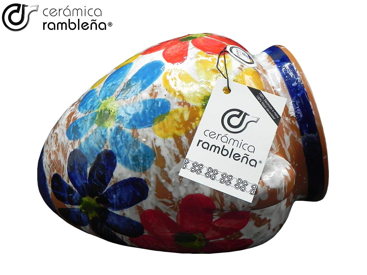 CERÁMICA RAMBLEÑA | Maceta Colgante orza | Maceta de Barro para Colgar | Maceta Pared | Patios de Córdoba Decorado Primavera | 100% Decorada a Mano | 25x26x18 cm