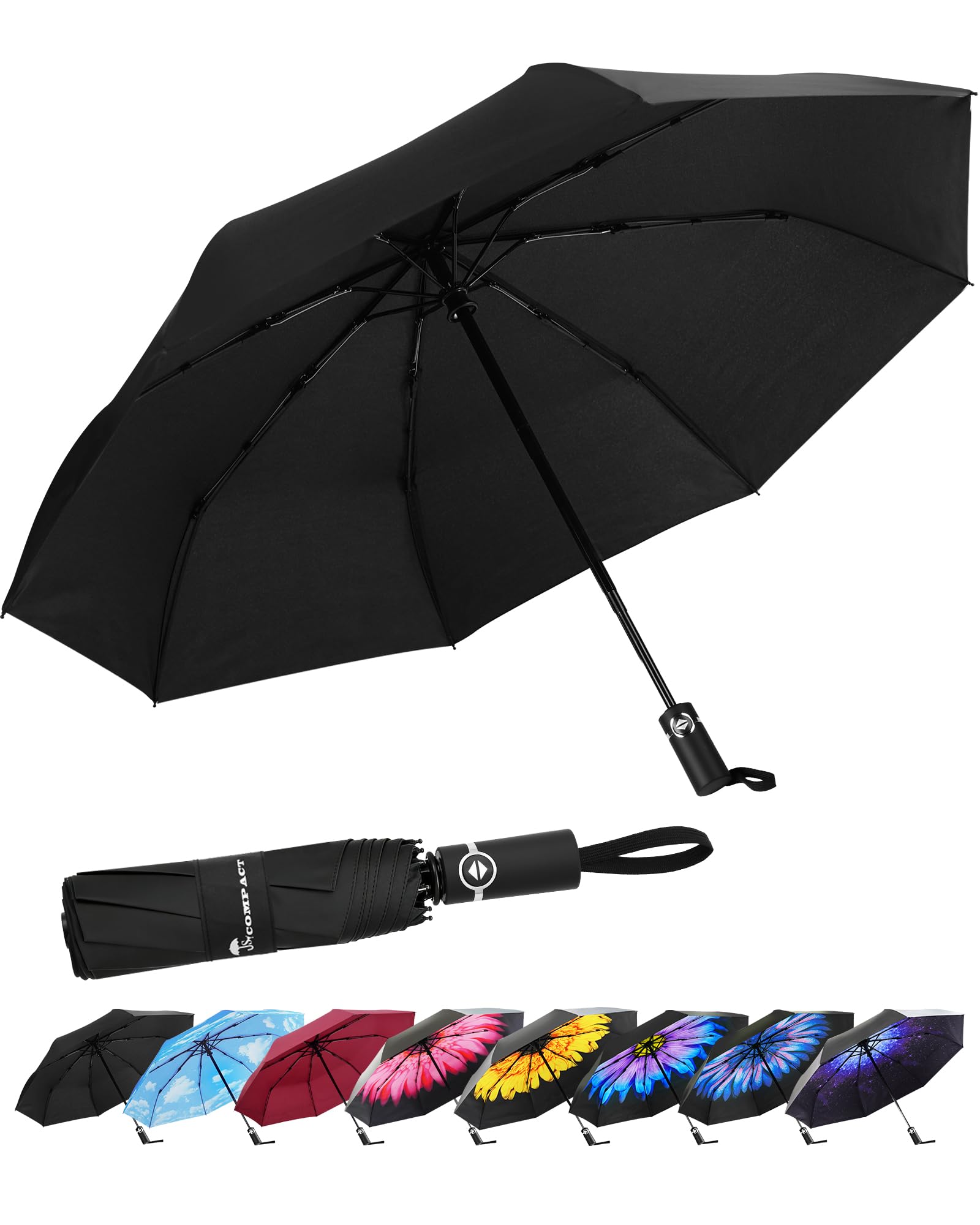 Travel Umbrella - Windproof Automatic Compact Umbrella, Lightweight Waterproof Design for Backpack & Car, 10-Year Factory Direct (UPF50+ Prints Available)