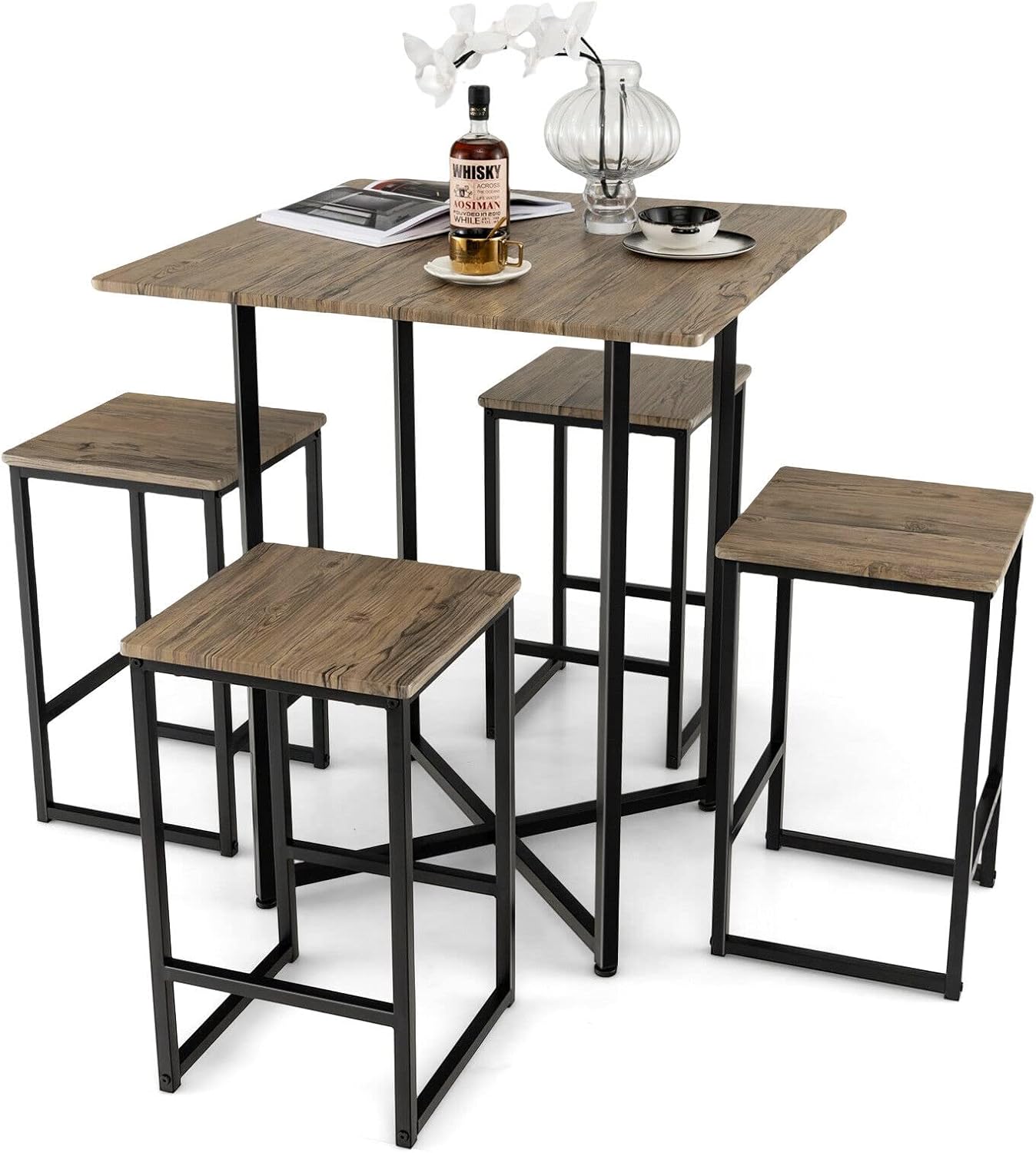 Giantex 5 Piece Dining Table Set, Industrial Kitchen Table Set with 4