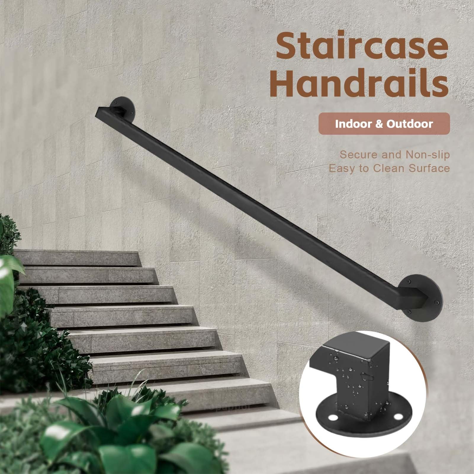 Schwarzer Metall-Treppen-Handlauf für den Innenbereich, rutschfest, verzinktes Rohr, Sicherheits-Haltegriff, 200 cm, Wandhalterungen und Metallschrauben im Lieferumfang enthalten