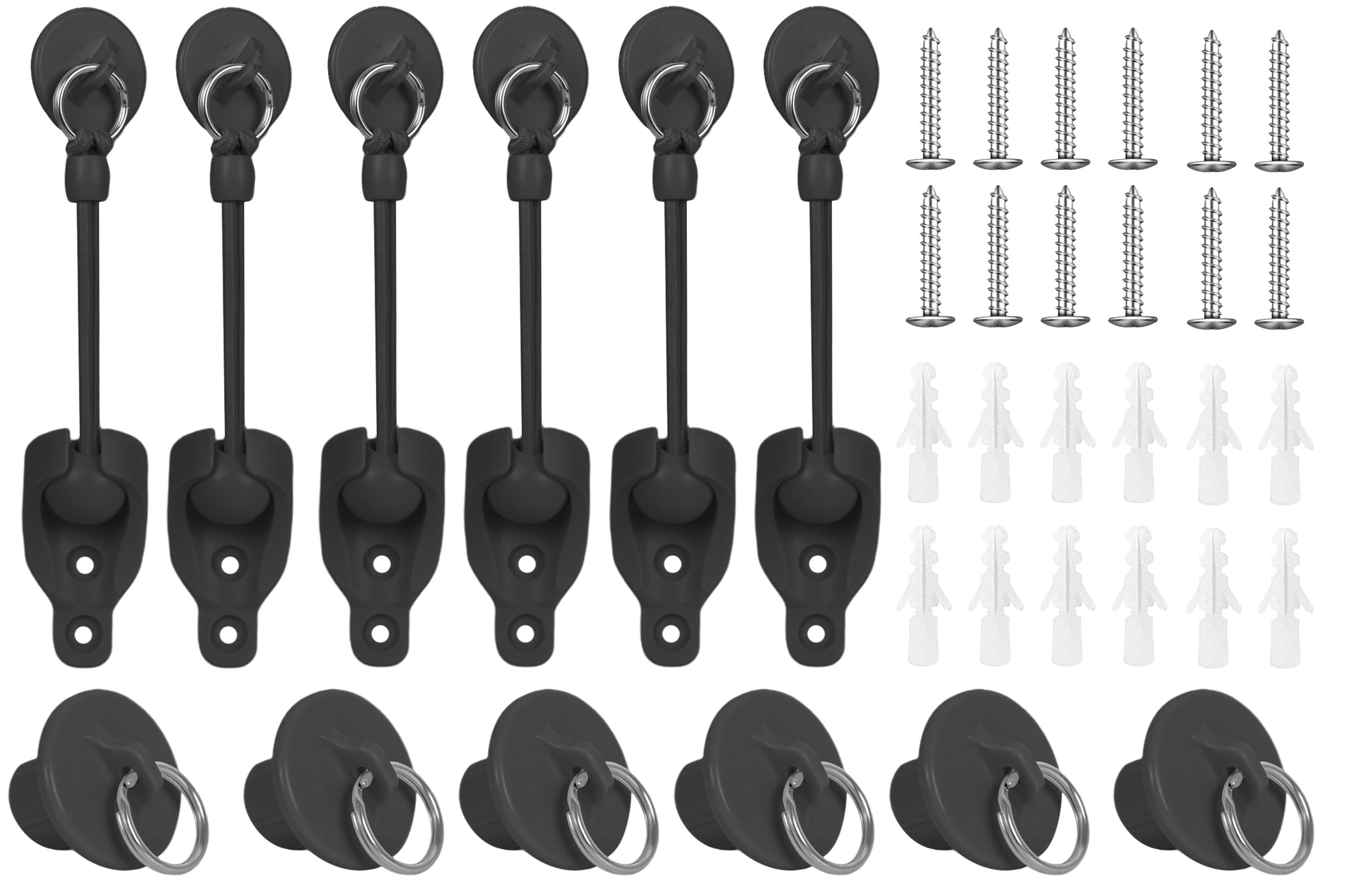 Coolaroo Replacement Part Roller Shade Hardware Bungee Kit and End Cap Tie Downs for Coolaroo Outdoor Roller Shade (3, Black)