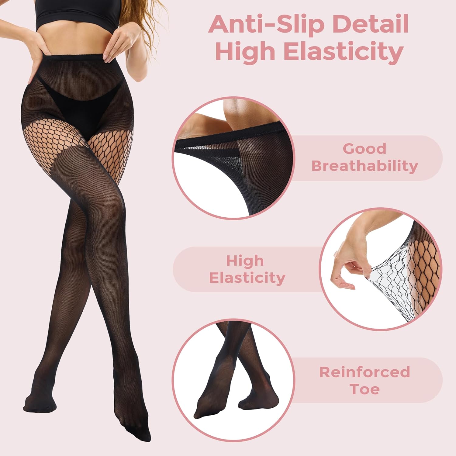 Faux Thigh High Tights for Women - Mock Suspender Gothic Pantyhose, High Waist Over-The-Knee Goth Stockings - Image 3
