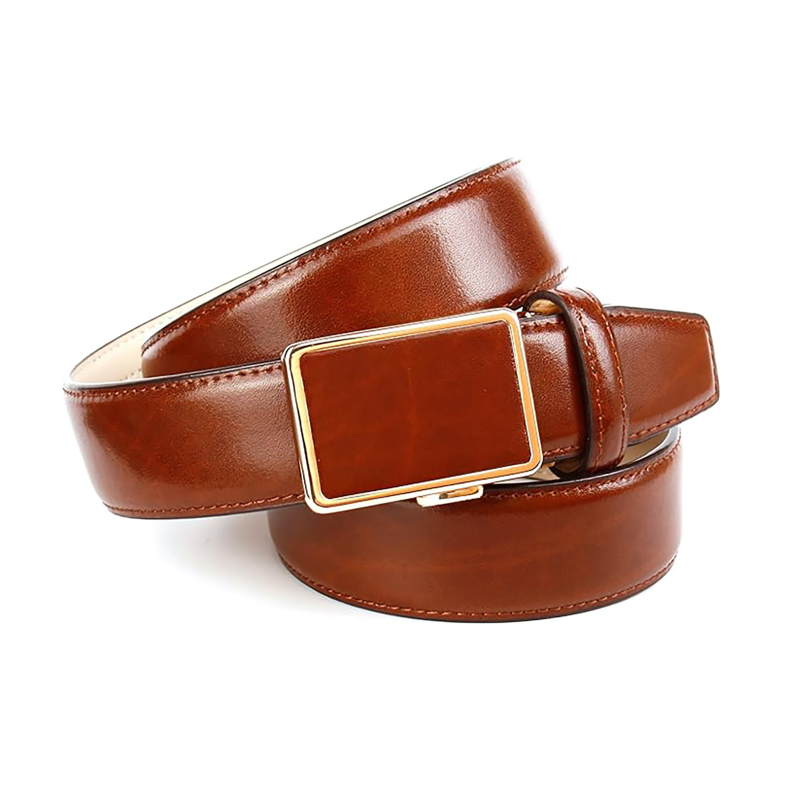 Anthoni Crown Herren Ledergürtel Cognac mit Automatikschließe in Gold Modell 47114