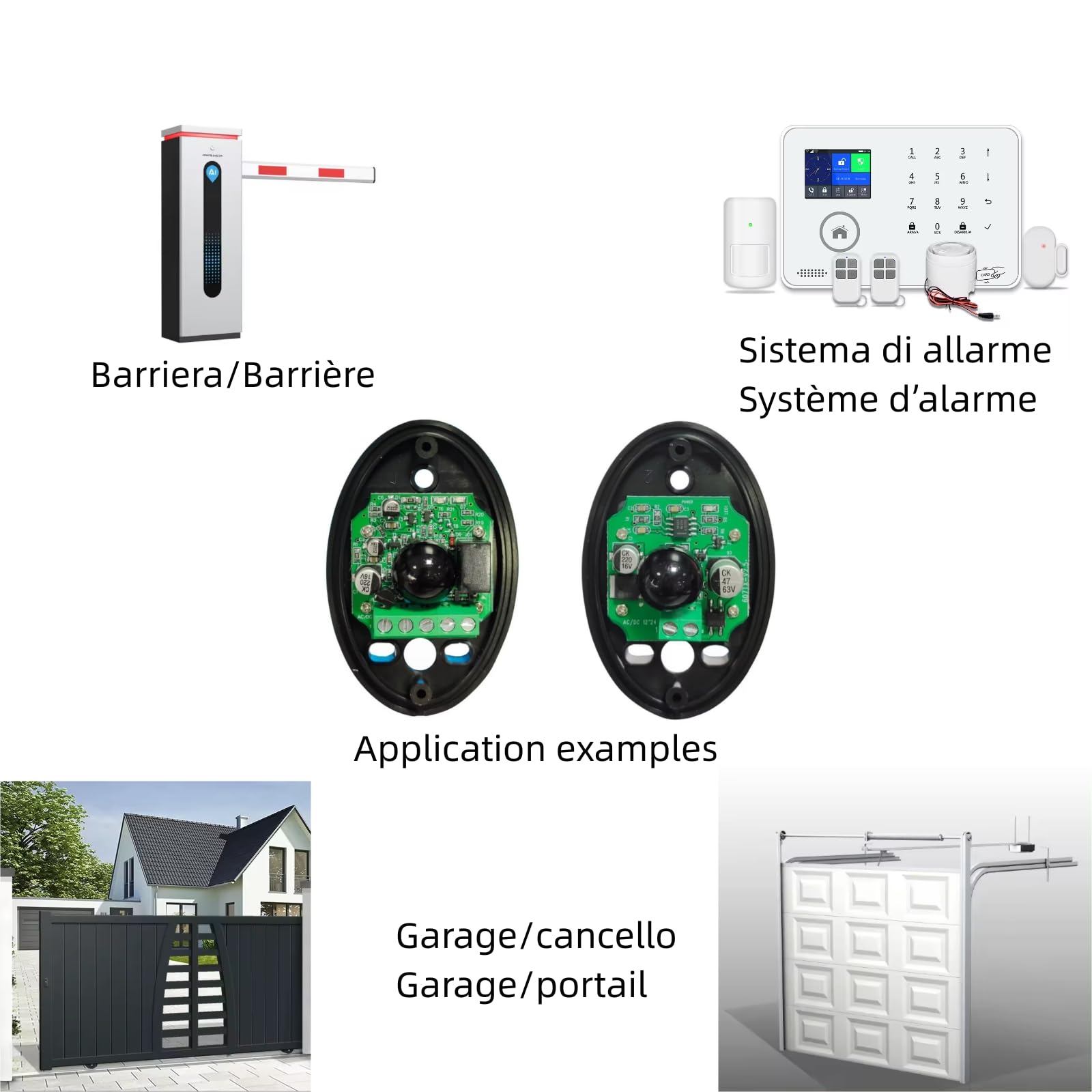 Coppia di Sensori a Fotocellula a Infrarossi 12 / 24V AC DC Fascio di Sicurezza Universale per Cancello Automatico Esterno Porta del Garage